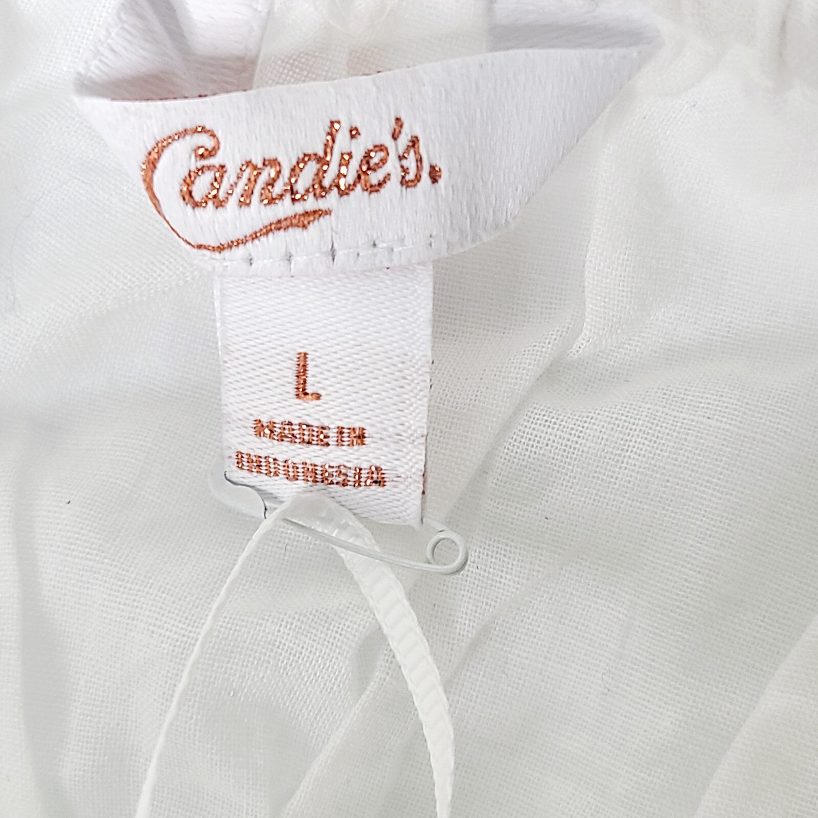 Candie’s Womens SZ L Tie-Front Ruffle Strap White Eyelet Babydoll Top New w Tag