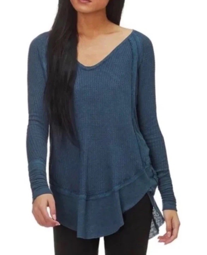 Free People We the Free Catalina LS Thermal Top Secret Lagoon Blue Women’s Sz S