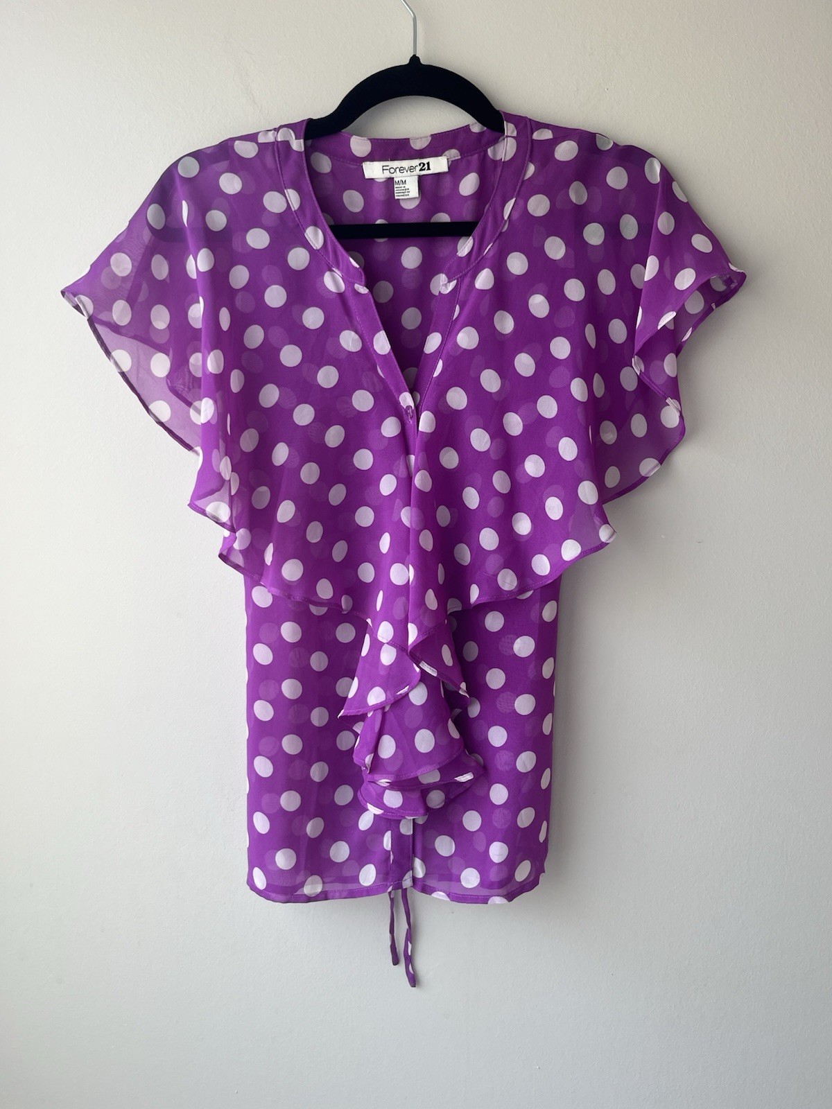 Forever 21 Purple Polka Dot V Neck Womens Junior Size Medium