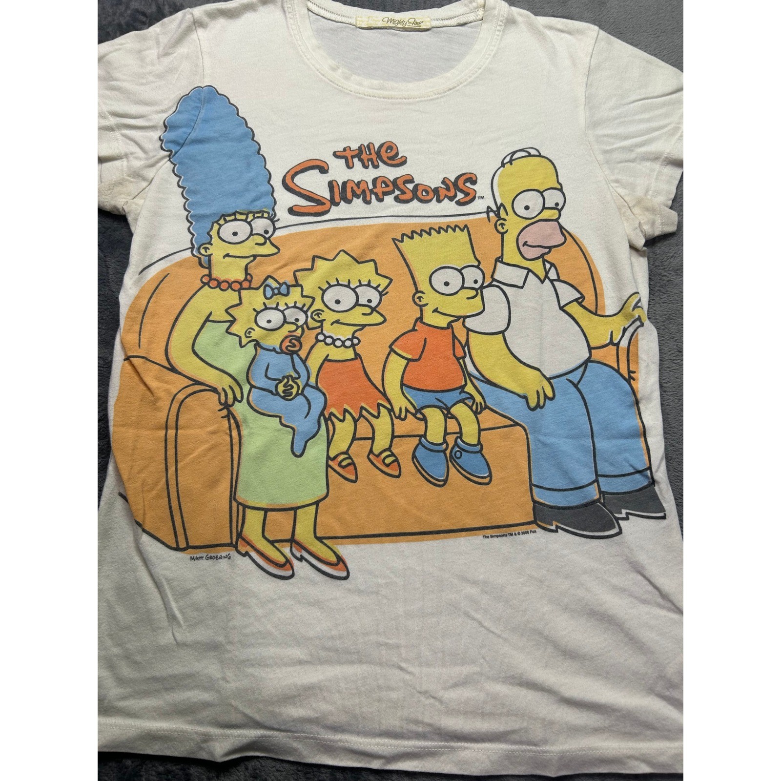 Vintage The Simpsons Mighty Fine 2006 Graphic T-Shirt Women Large Cream Couch