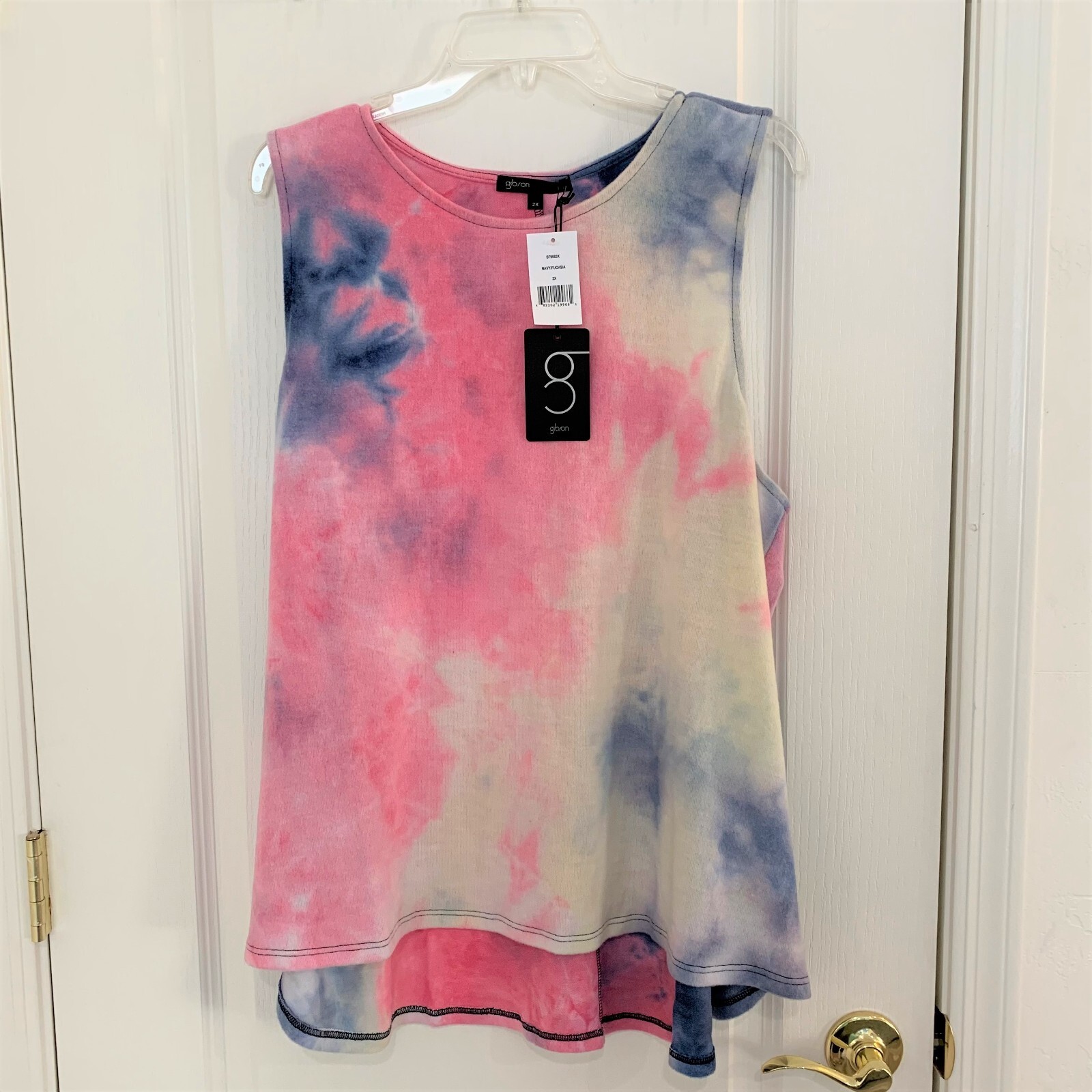 Gibson Nordstrom Elizabeth Tie Dye Tank Top Soft Knit Fuchsia Navy Size 2X NEW