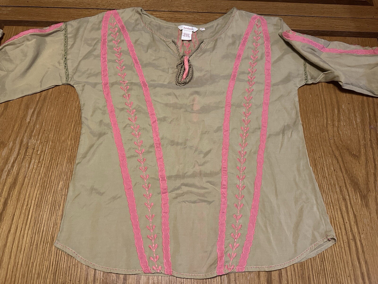 Women’s Sundance Catalog PS Small Petite Top Tunic Shirt Peasant Gypsy Tan Pink