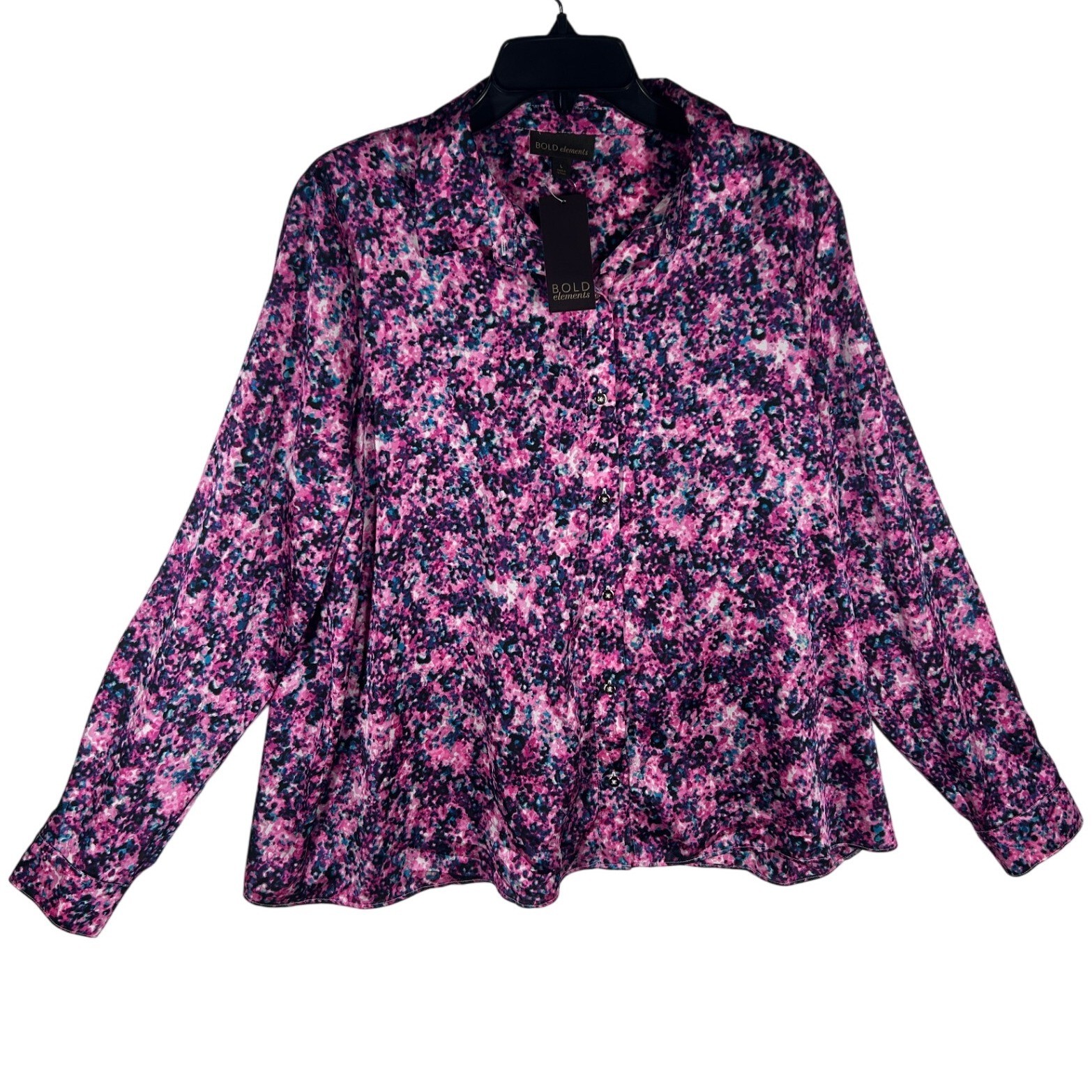 BOLD elements L Floral Print Long Sleeve Button Down Shirt Top Career Casual NEW