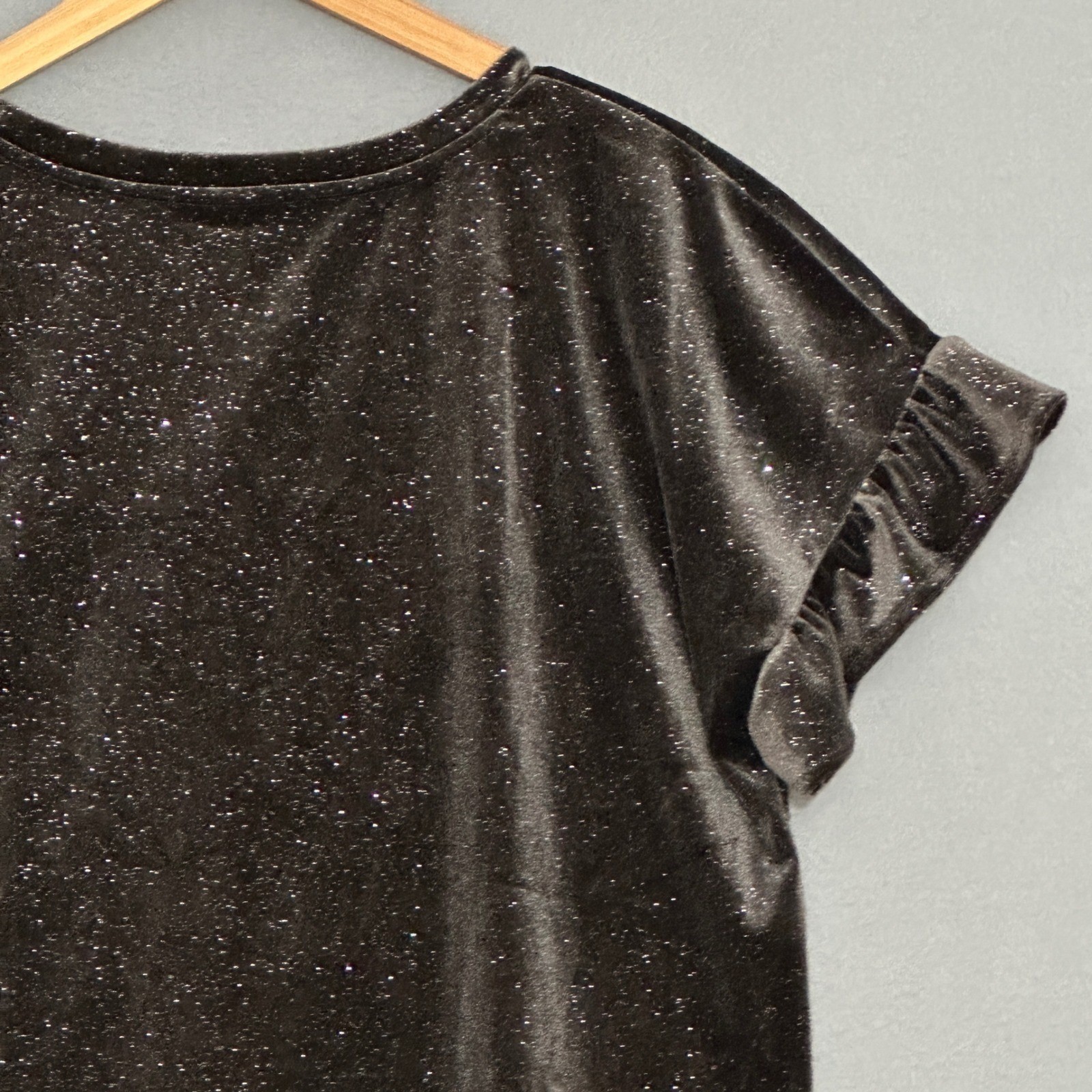 Old Navy Womens Top M Silver Gray Velvet Glitter Flutter Sparkle Whimsigoth Glam