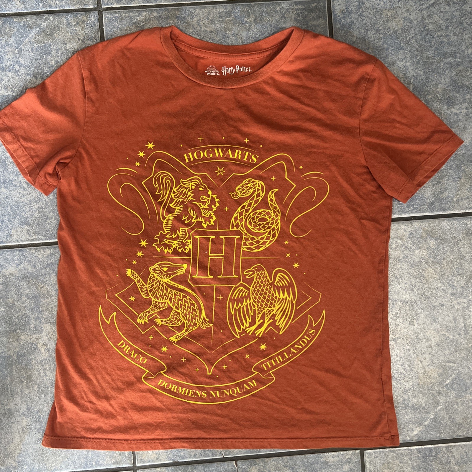 Wizarding World Of Harry Potter Hogwarts Shield Womens Rust T Shirt Size s (4-6)
