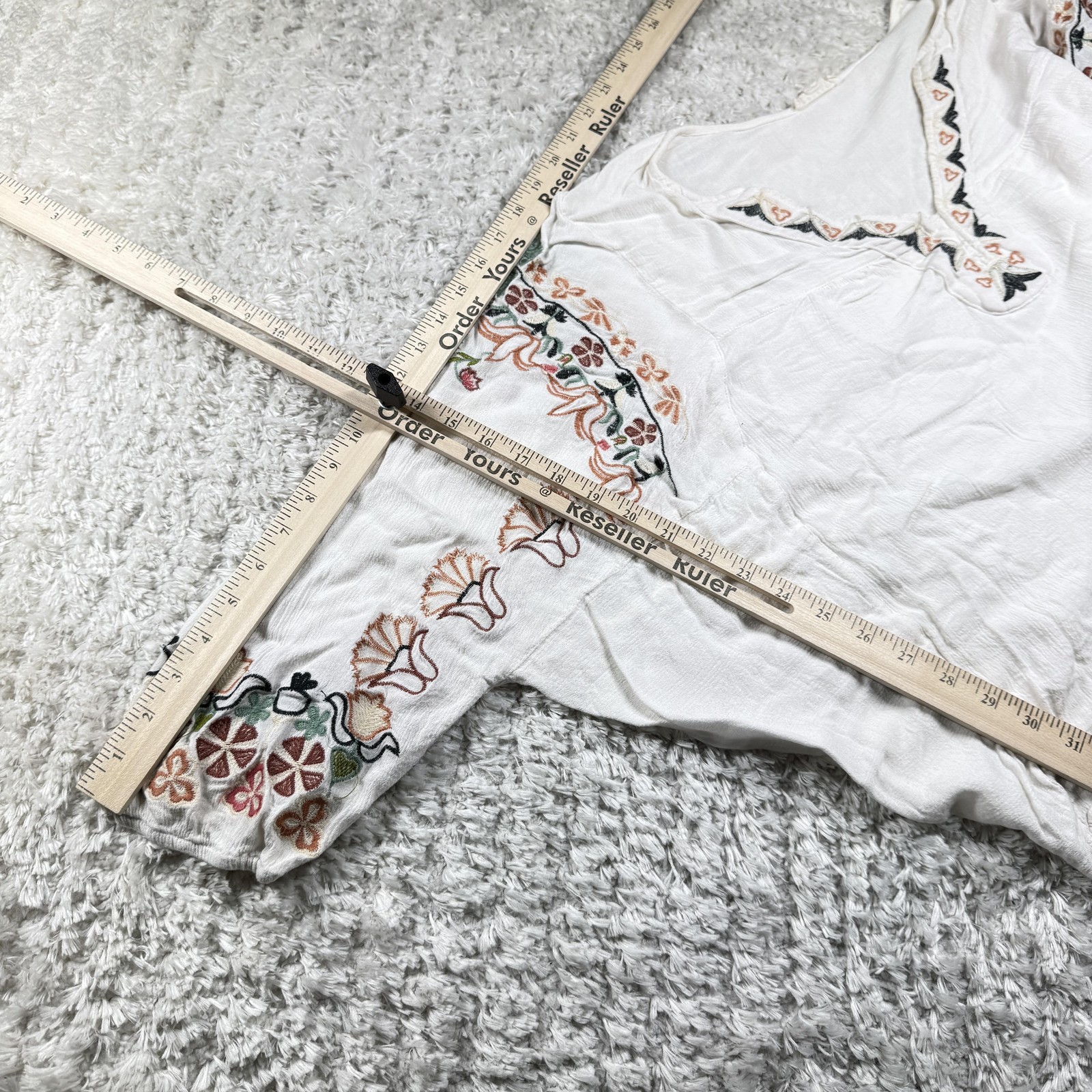 Promesa Tunic Womens L White Boho Peasant Cottagecore Blouse Top Romatic Gypsy