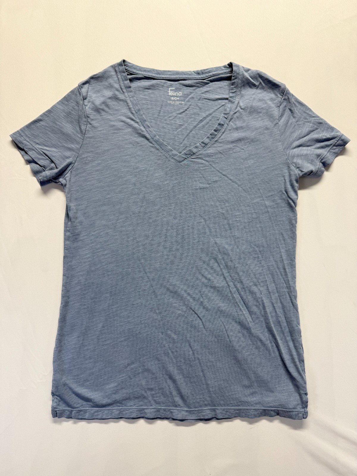 Felina T Shirt Womens Small Blue Cotton Slub Knit V Neck Outdoor Casual Wear Top