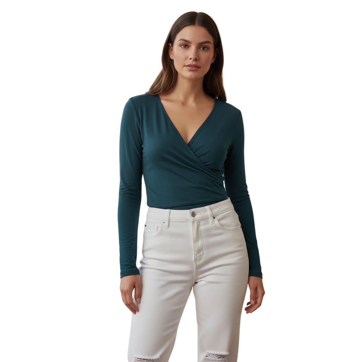 Garnet Hill Organic Peru Cotton Wrap Top Small Ruched Teal Balletcore Peru $98