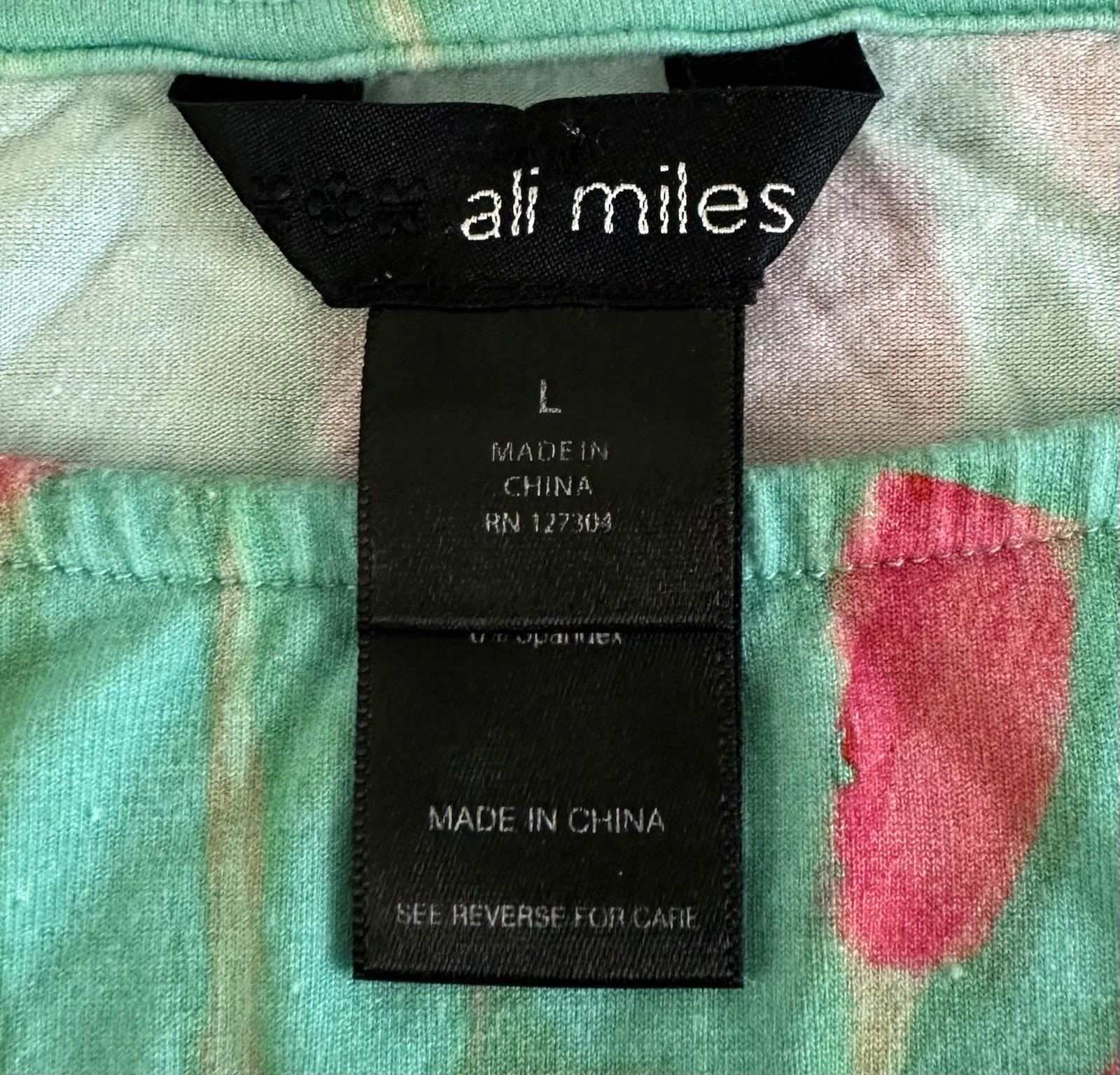 ALI MILES Size Large Pullover Tunic Top Colorful Floral Artistic Painting Boho