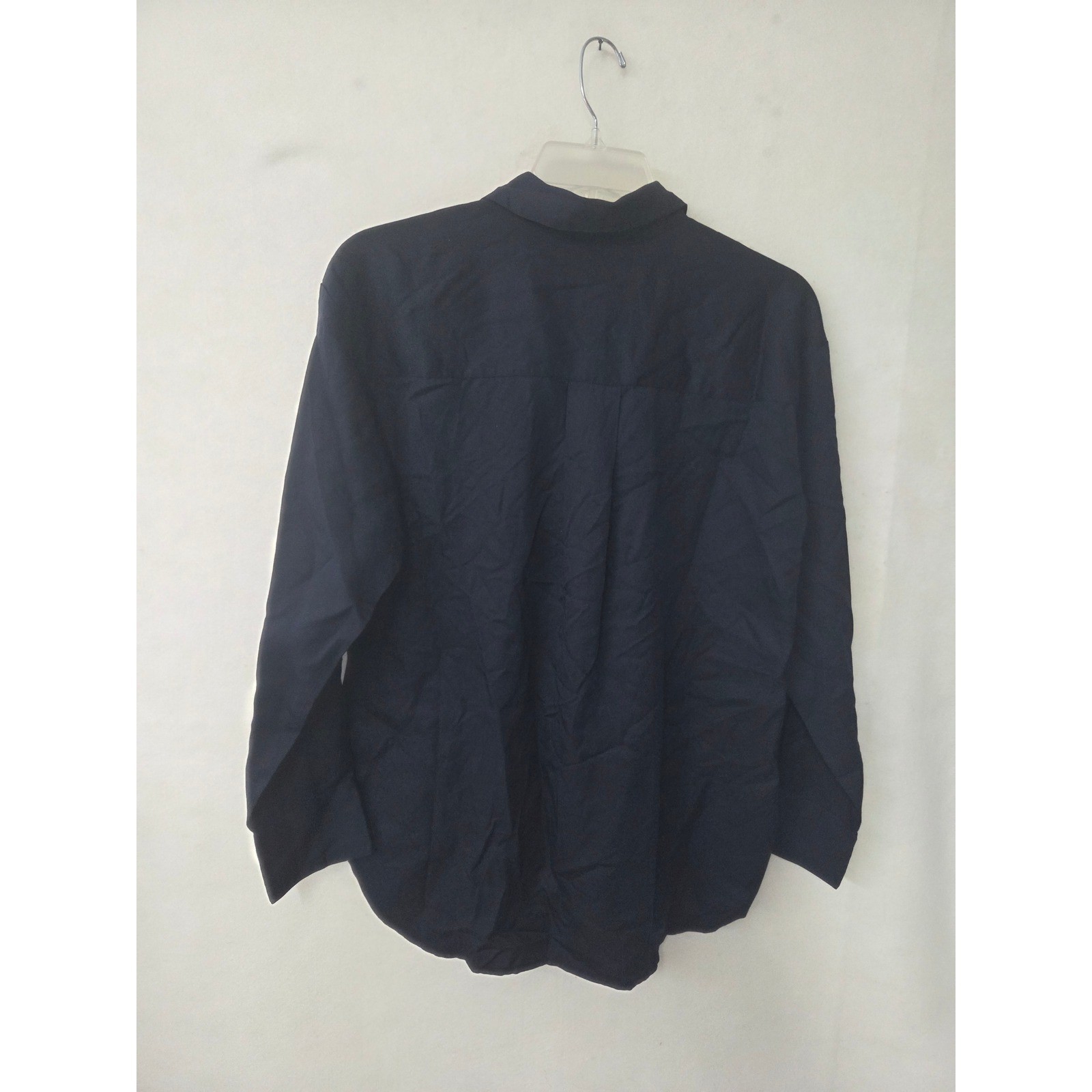 The Drop Button Up Shirt Womens Small Navy Blue Tencel Oversized Long Sleeve