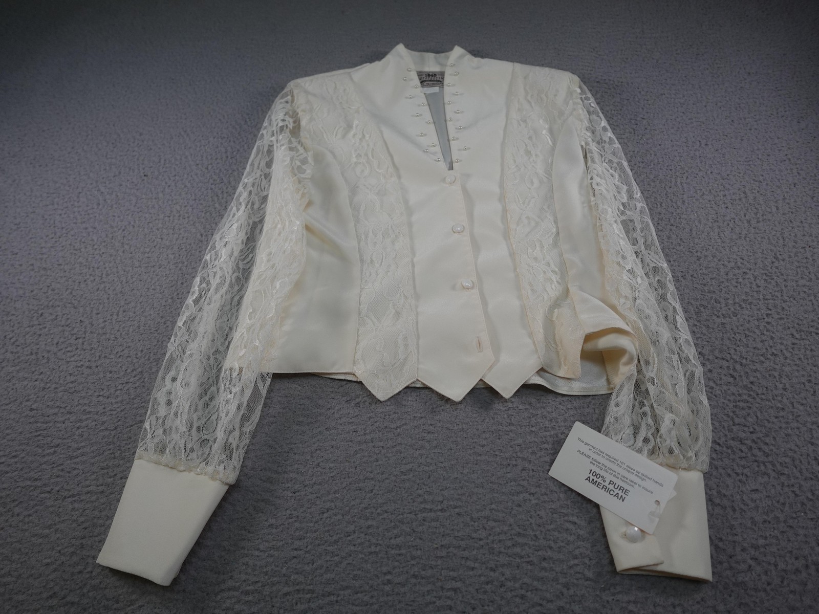 Vintage Western Shirt Womens XS White Sheer Lace Rodeo Cowgirl Horse Show Dance