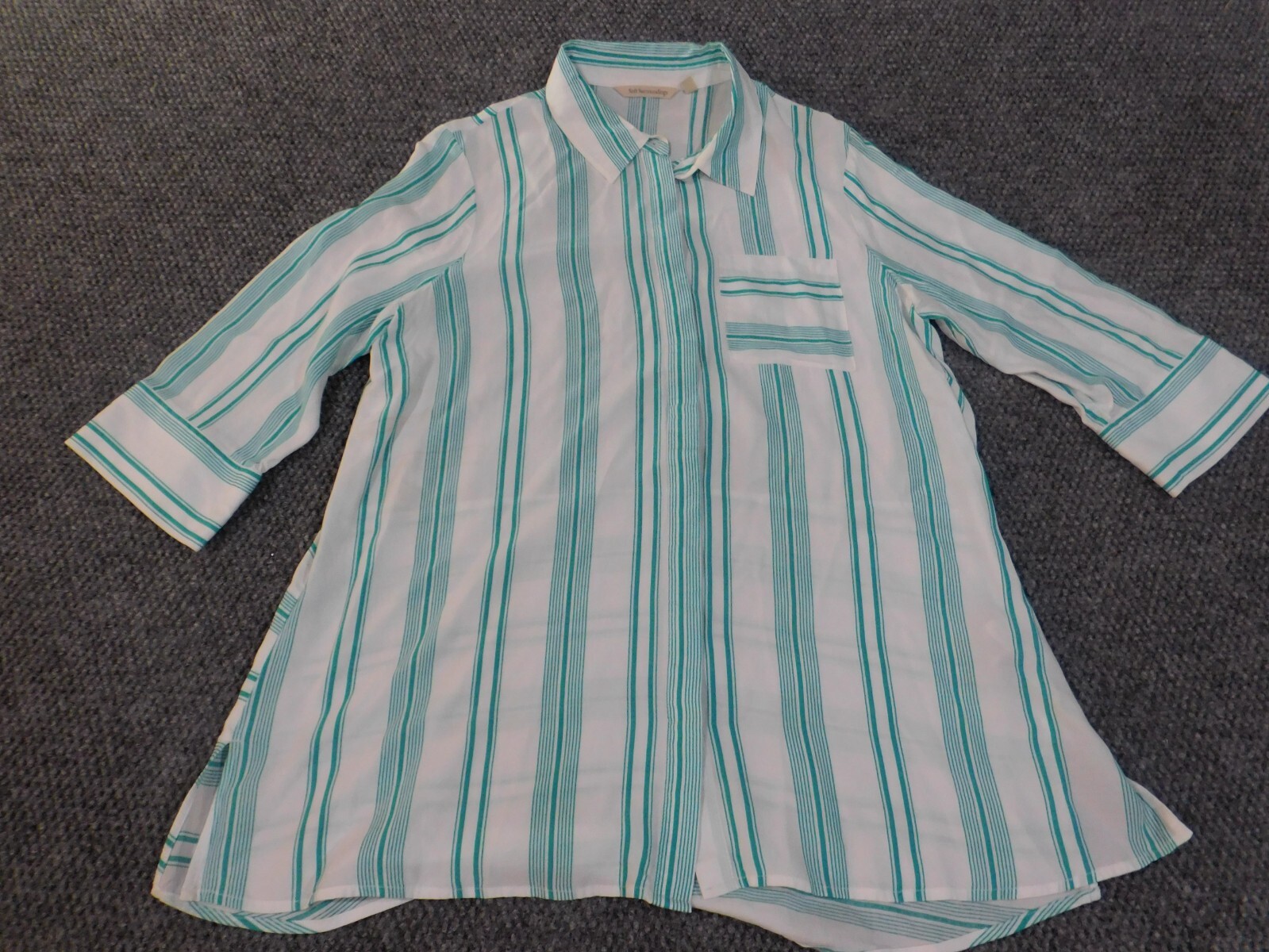soft surroundings medium top green striped viscose button up womens casual