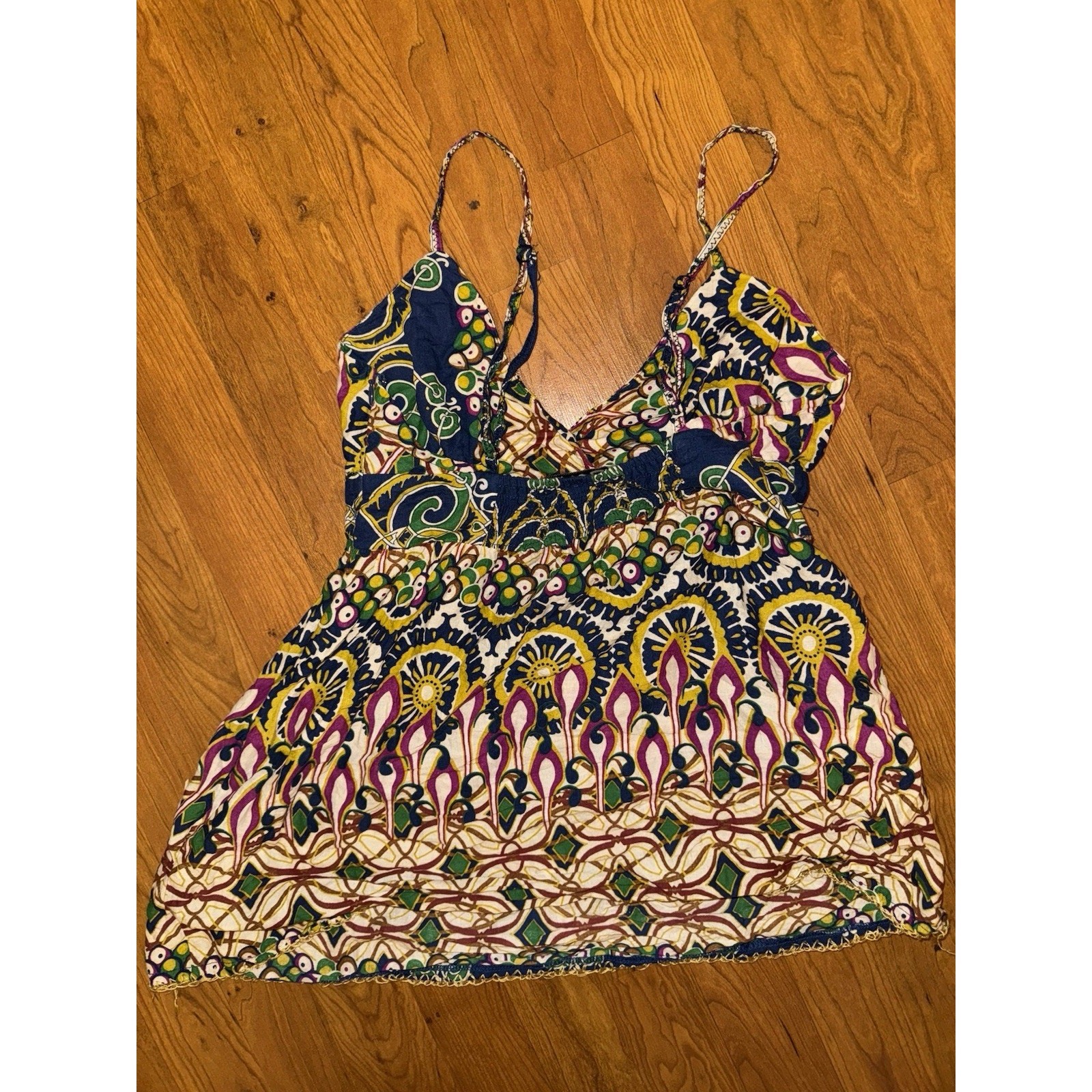 Envy Womens Multicolor Sleeveless Tank Colorful Beaded Medium Y2K Boho Hippie