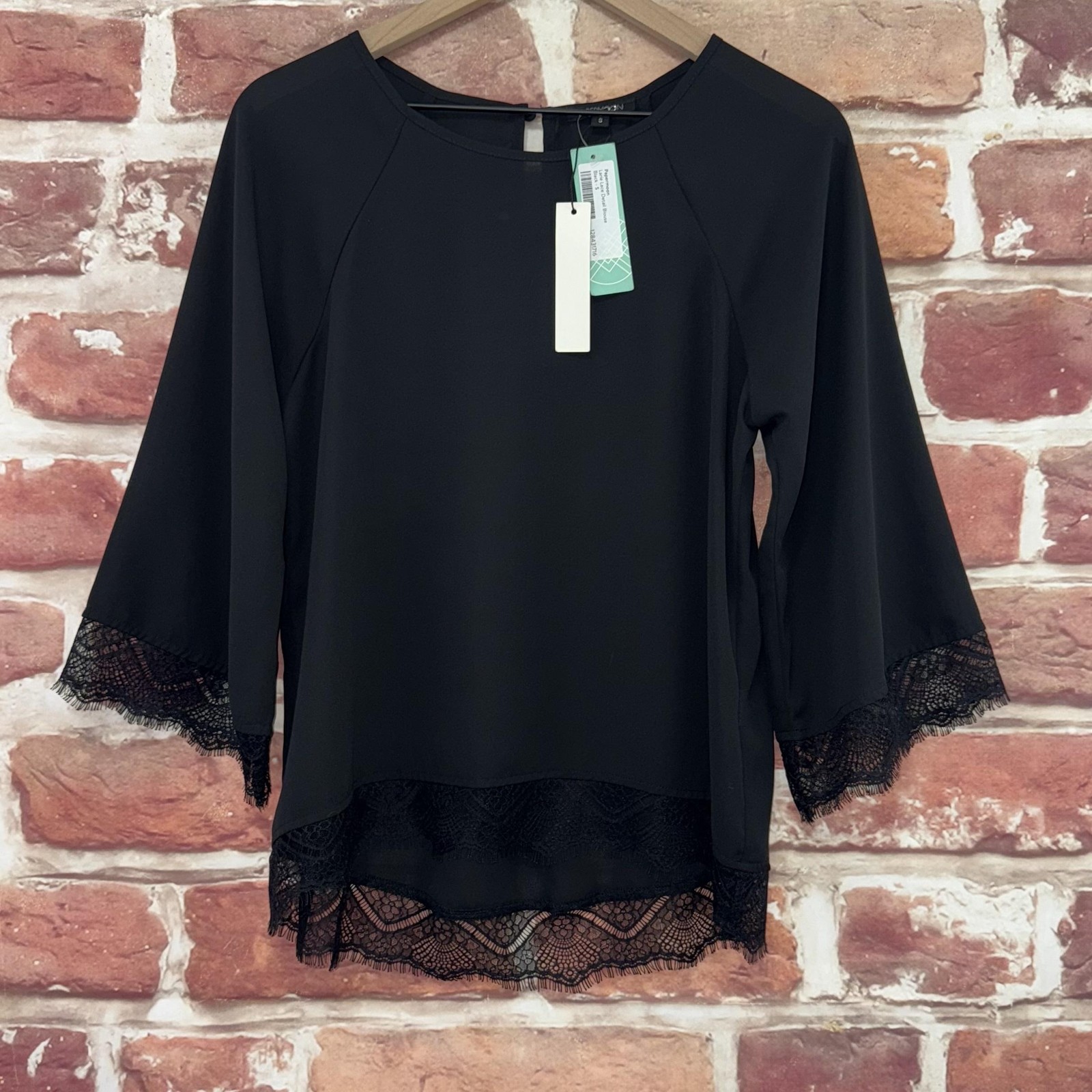 Stitch Fix Papermoon Top Womens S Plain Black Eyelash Lace Trim Casual Shirt