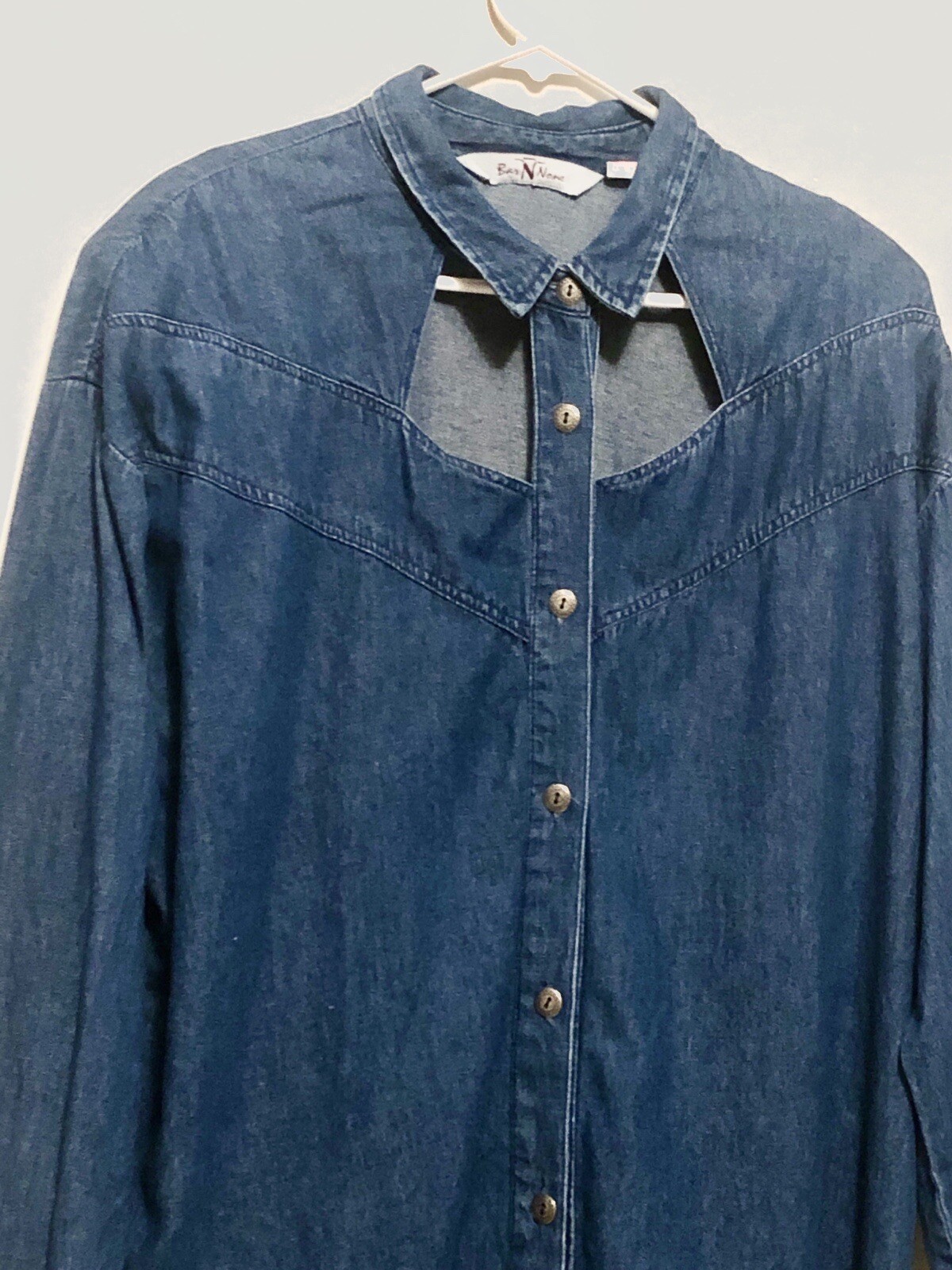Bar N None XL Jean Denim Button Up Shirt Top Blouse Cowboy Cowgirl
