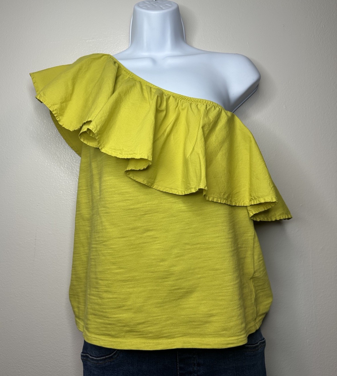 Nation Los Angeles Light Green One Shoulder Ruffled Top Sz M Cottage Boho Summer