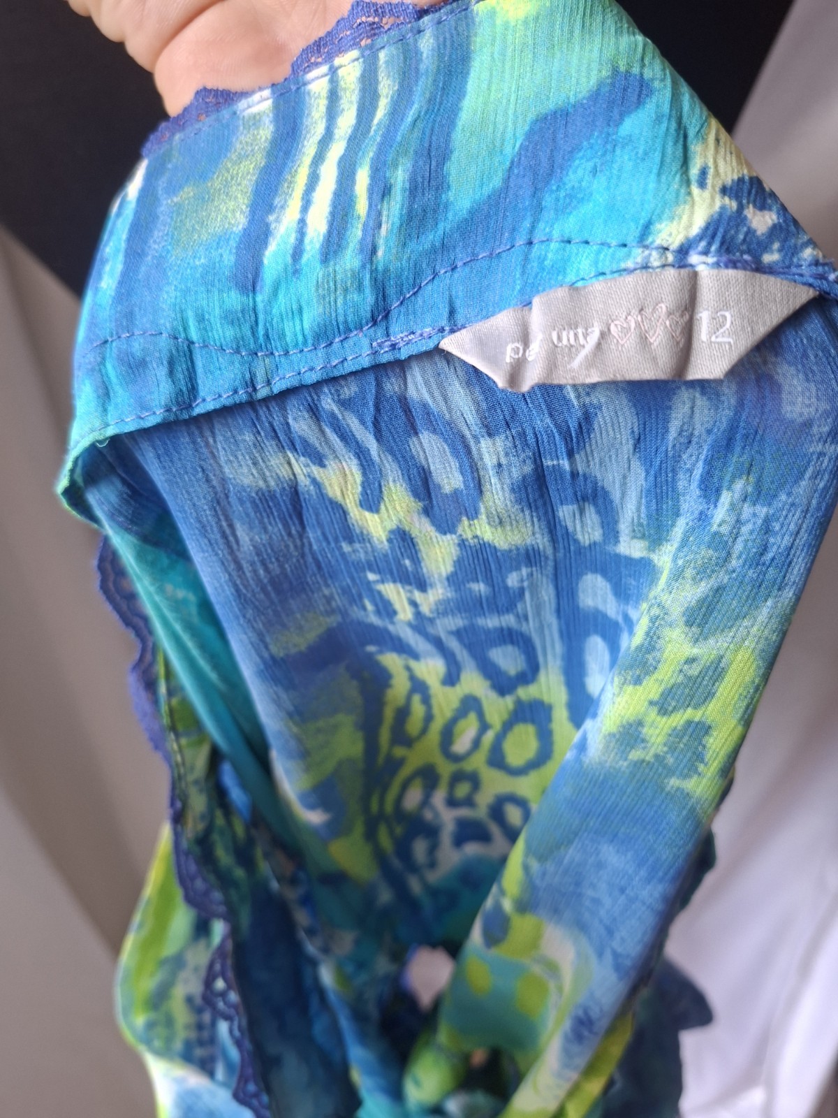 Y2K Per Una Festival Ruffle Hem Boho Fairy Cami Top Lace Trim Blue Green Tunic