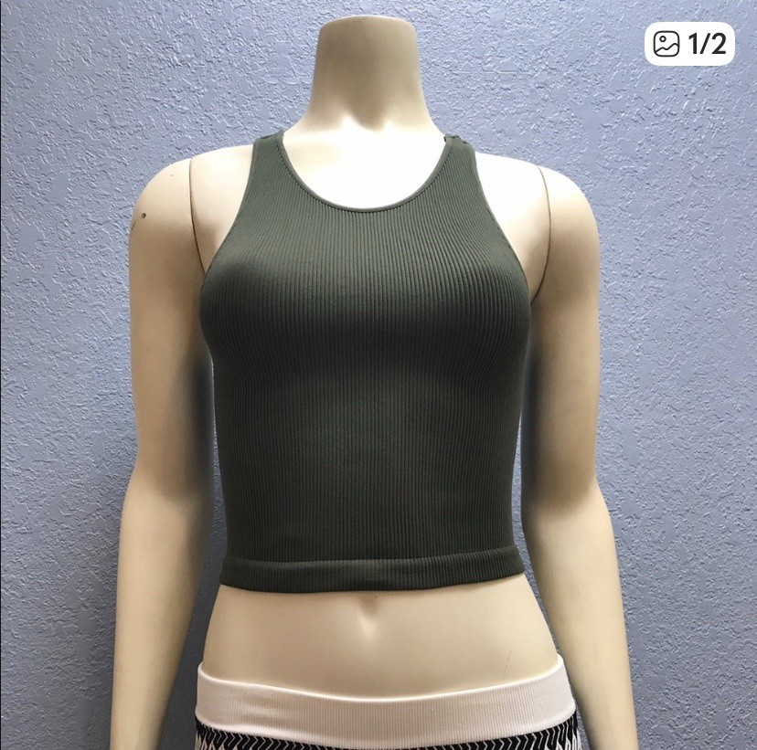 Olive ripped crop top, BCBGrib knit fabric, 92% nylon, 8% spandex,
