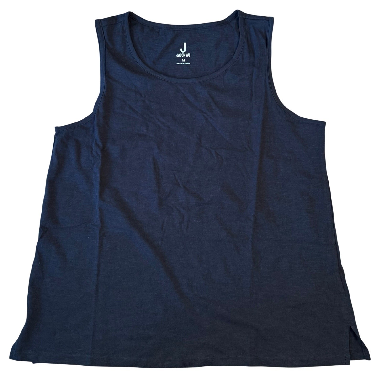 J Jason Wu Tank Top 100% Cotton Slub Jersey Scoop Neck Summer Black Women Medium