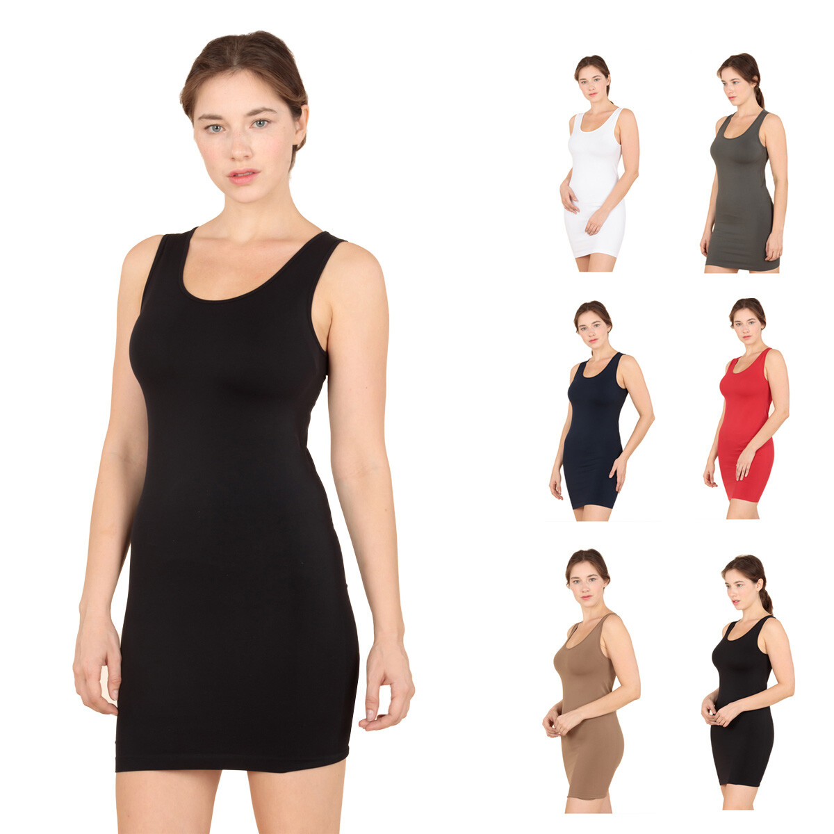 Women’s Long Tank Dress Top Seamless Quality Nylon Spandex Great Stretch