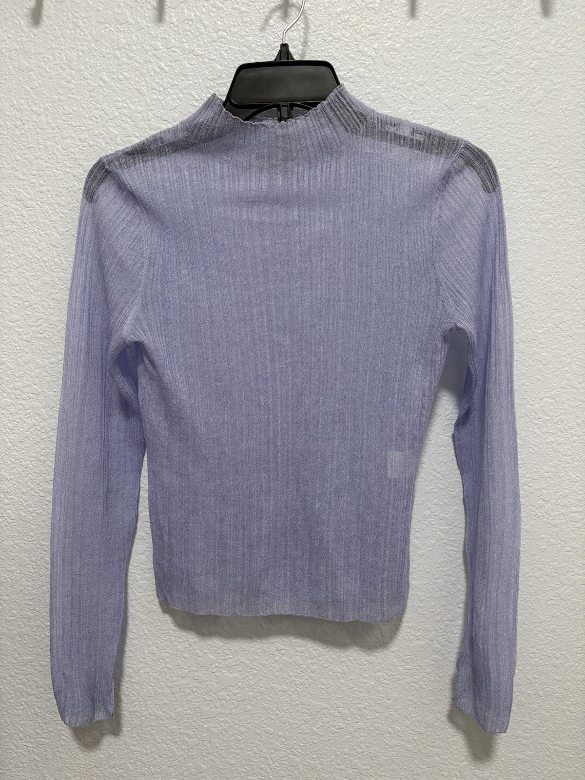 New L Academie Mesh Sheer Mock Neck Top In Blue/violet Sz S MSRP:$198