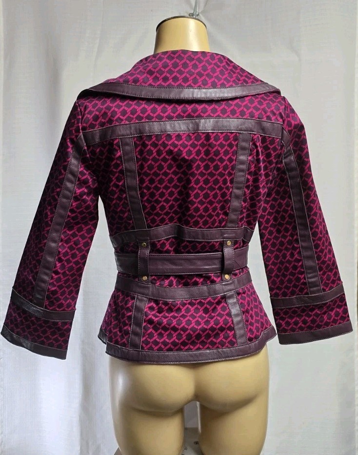 Vintage Y2K Women’s Purple Leather Cotton Belted Corset Blouse Top Jacket Sz S