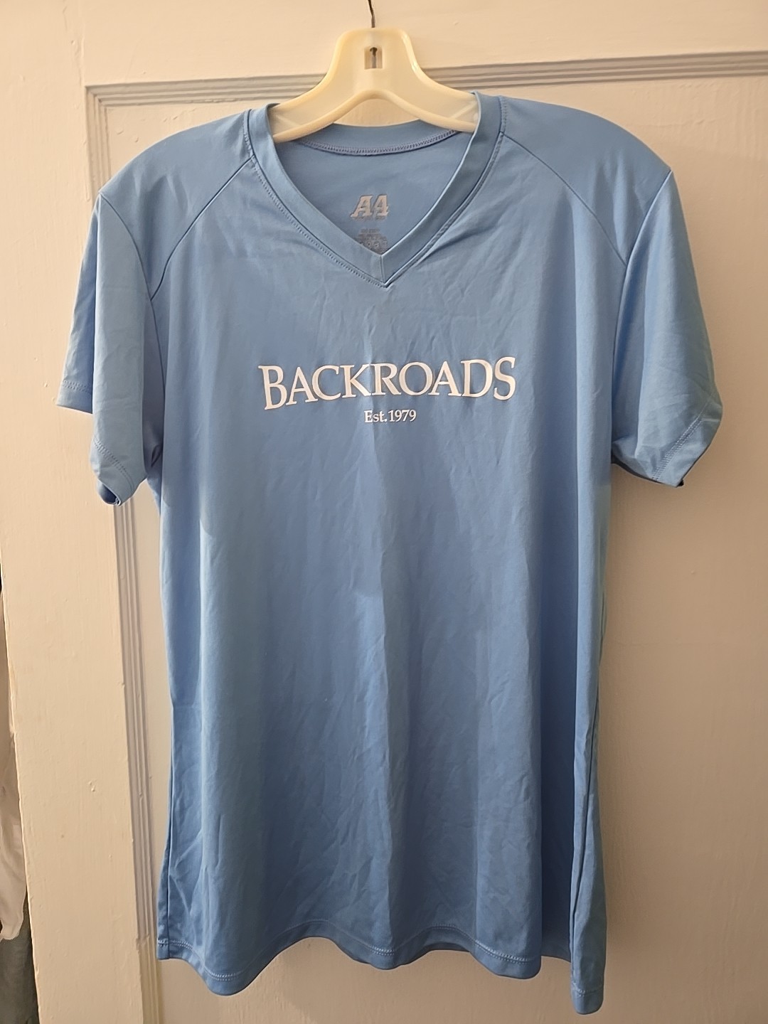 A4 Cooling Performance XL Blue Backroads V Neck Short Sleeve Shirt WICKING 44UPF