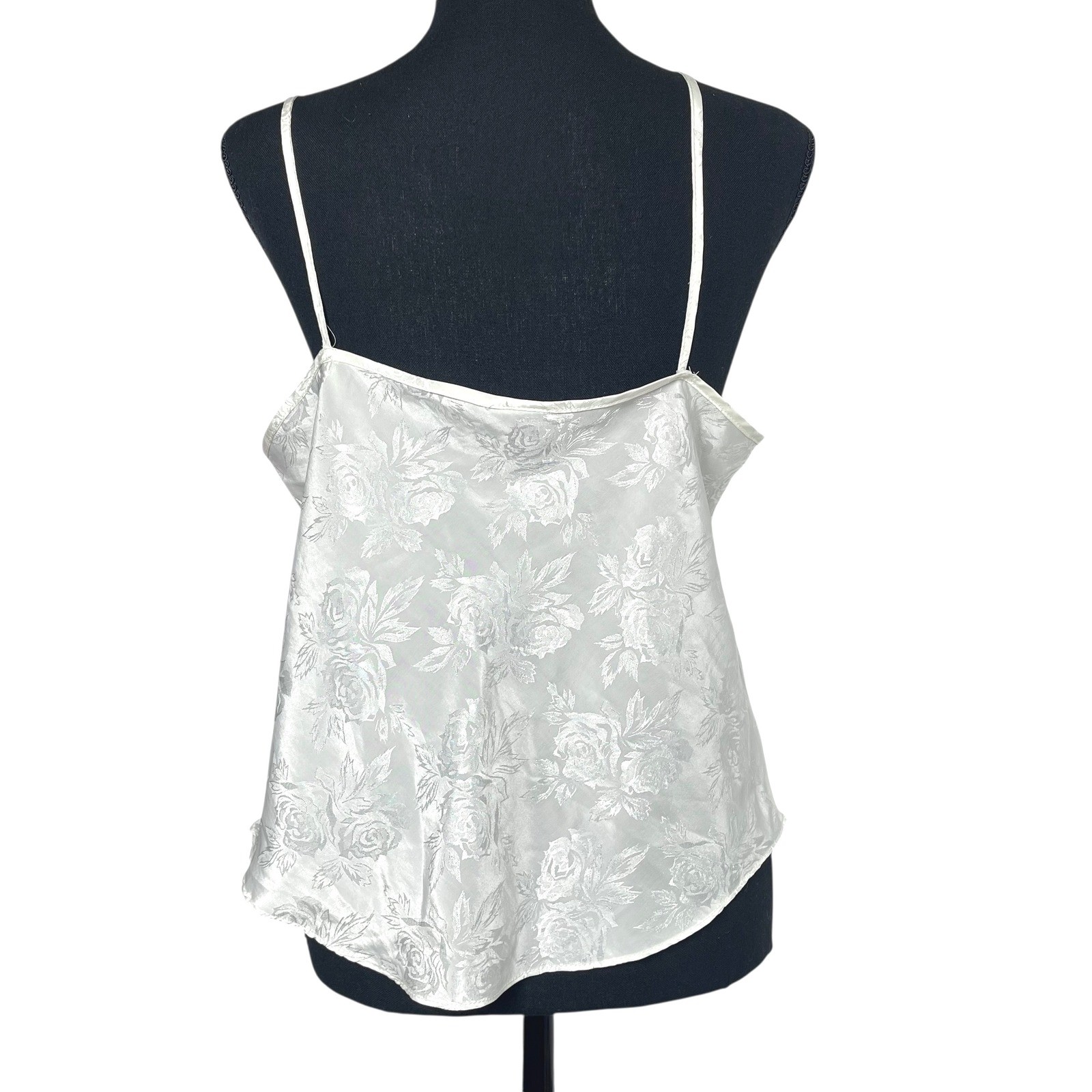 Vintage Cami Top Ivory Floral Embossed Mini Flowers Ruffle Detail Coquette M/L