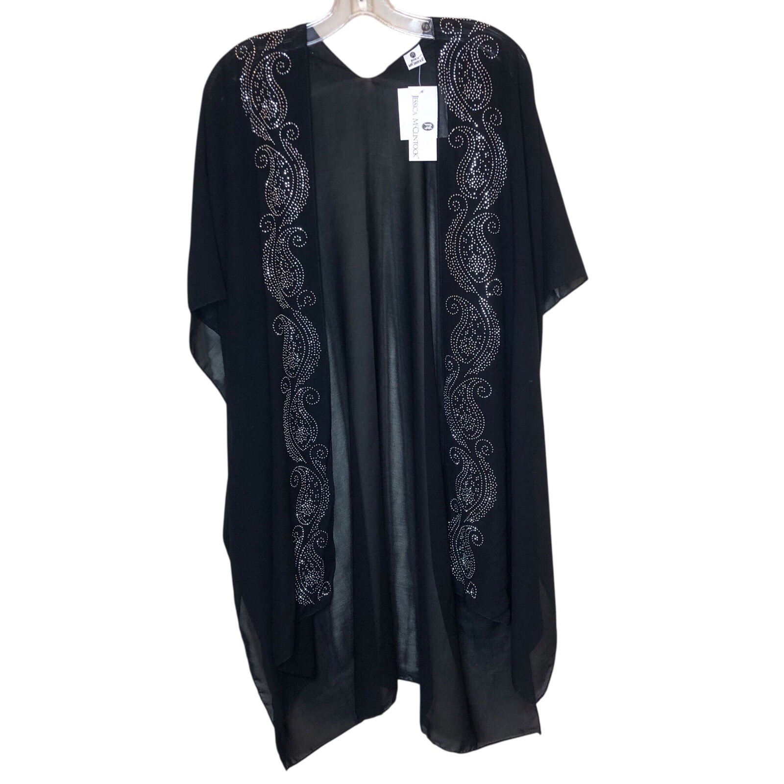Jessica McClintock Kimono Large Black Semi-Sheer Elegant Classy NEW NWT