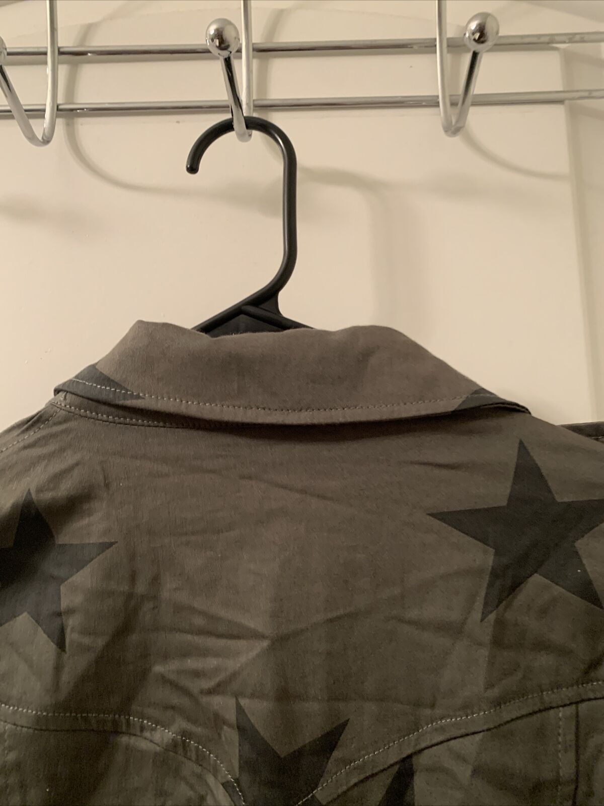 Knox Rose Utility Button Up Shirt Jacket Shacket Olive Green Stars Women’s M,XL