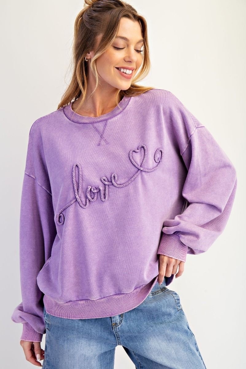 NEW EASEL MINERAL WASH PULLOVER SWEATSHIRT TOP SMALL RELAXED FIT PURPLE POCKETS