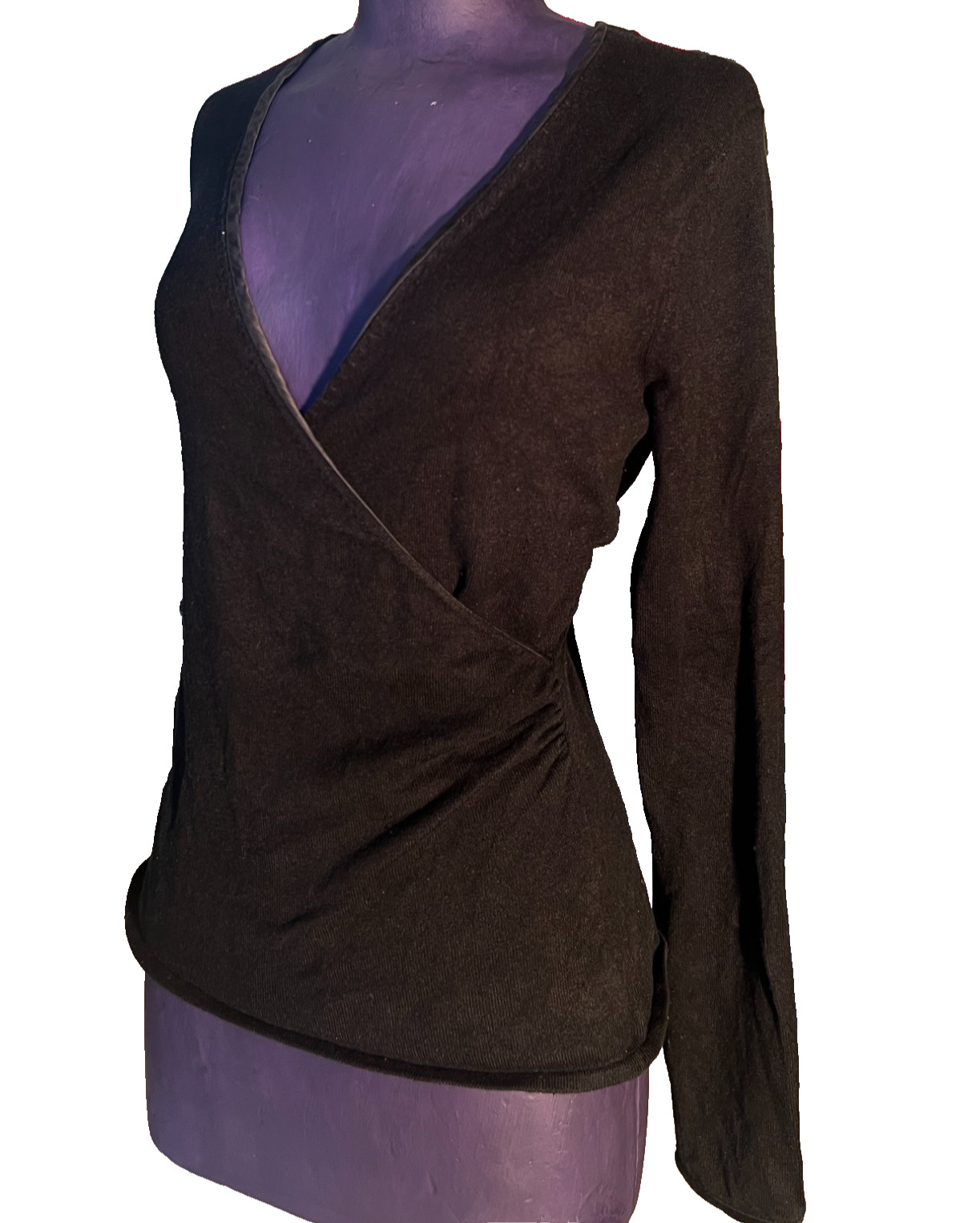 VTG Ann Taylor Crossover Sweater Top Black Witchy Silk/Cashmere Blend Sexy