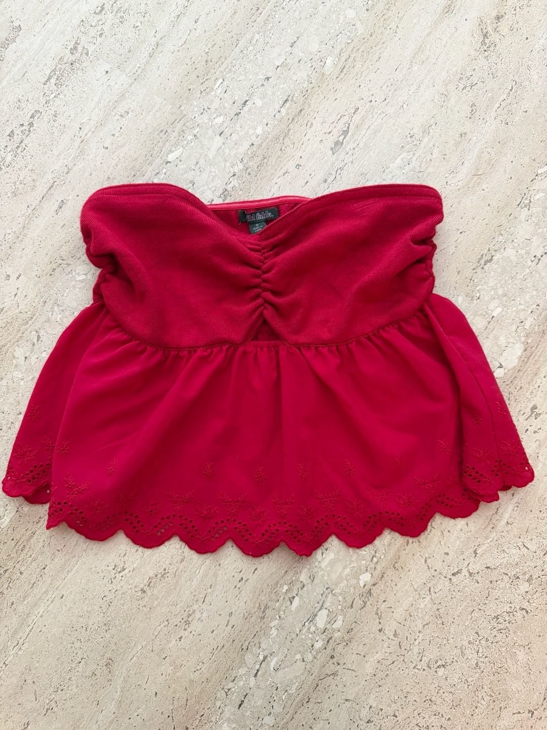 Wild Fable Red Strapless Ruched Eyelet Hem Tube Top