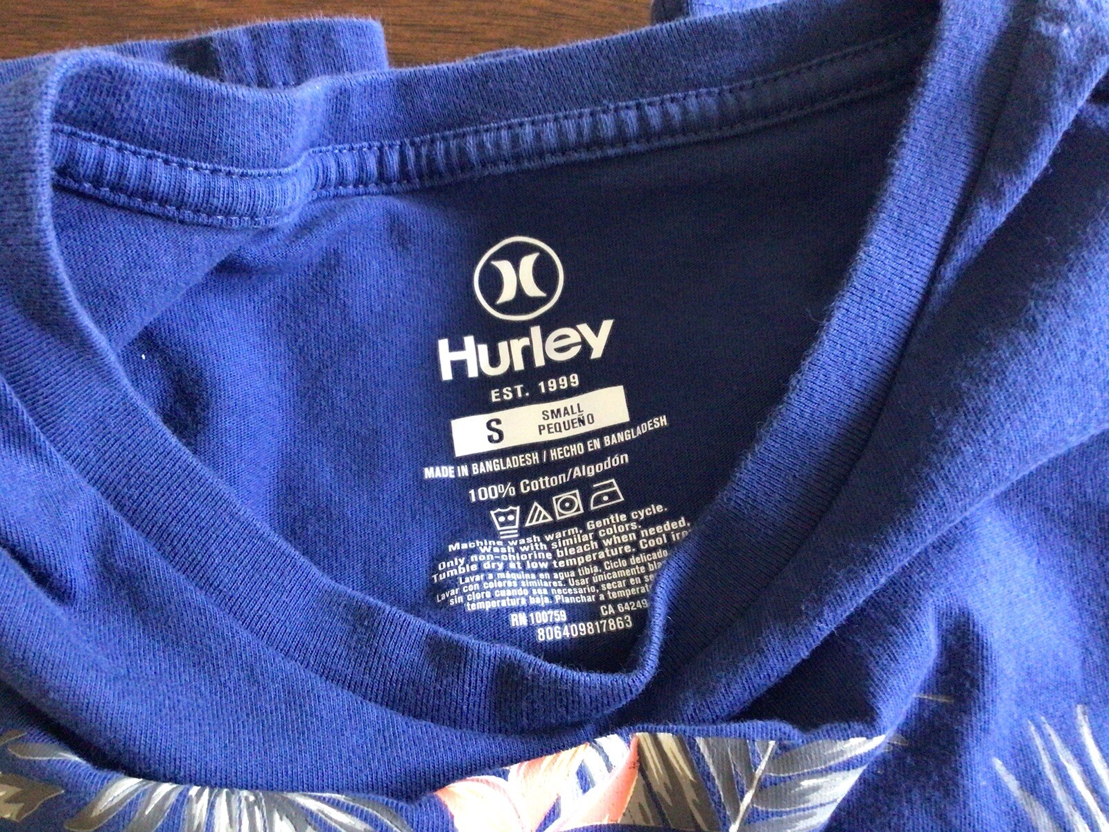 Hurley Women Blue Floral Flower Graphic Logo T-shirt Top Size Small