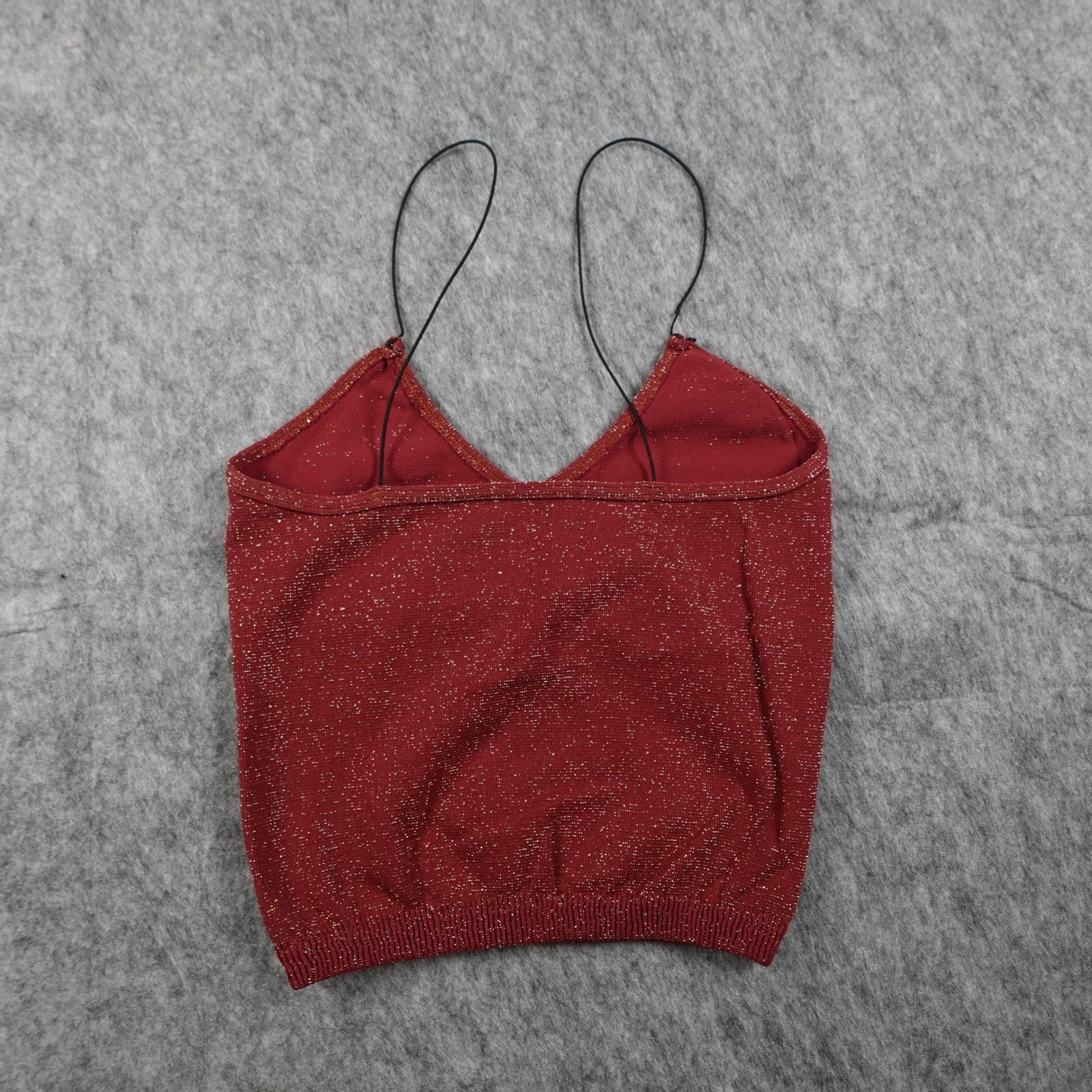 Free People Top Women S/M Red Metallic Shimmer VNeck Spaghetti Strap Cami Brami