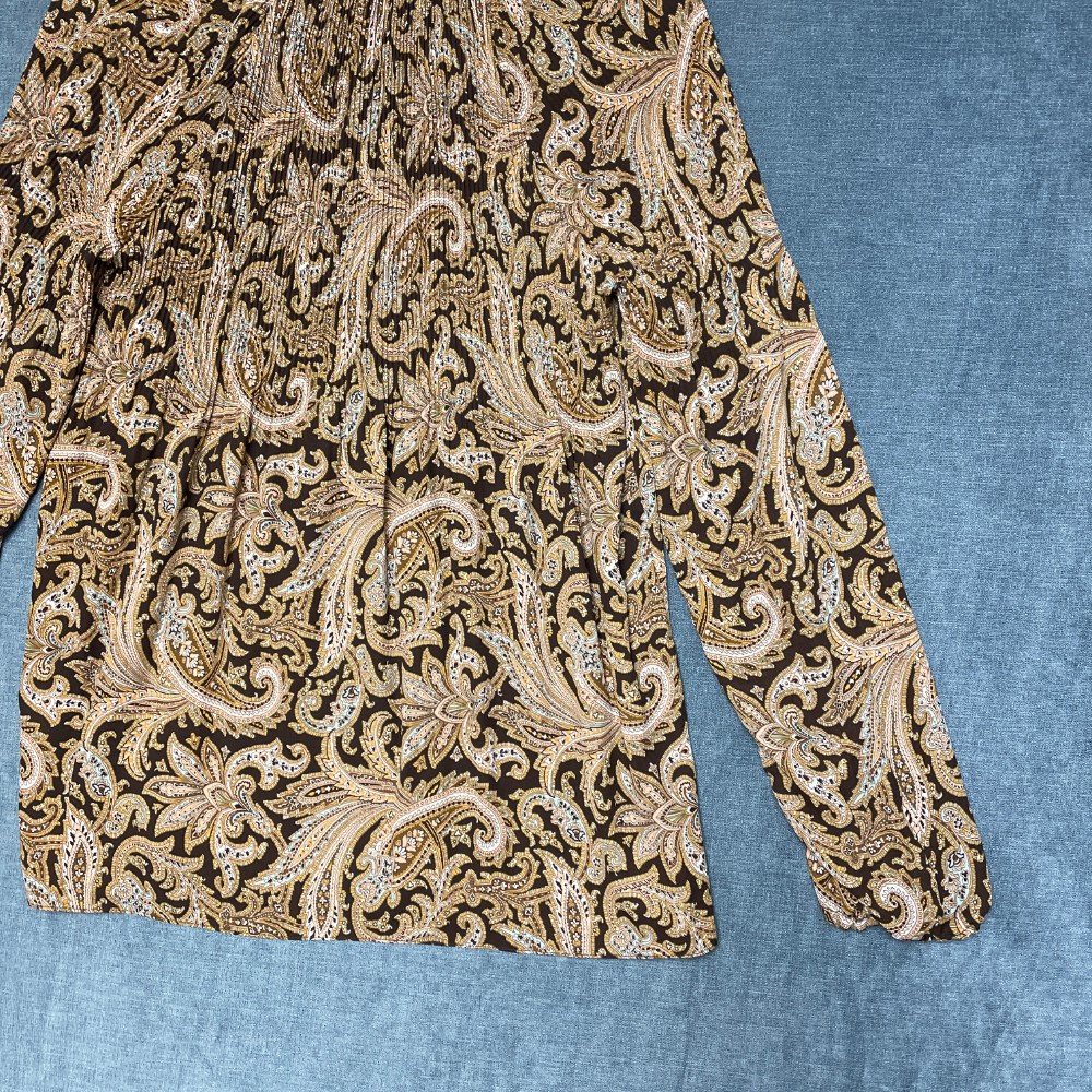 Lauren Ralph Lauren Georgette Blouse Top Womens Medium Brown Paisley Pleated