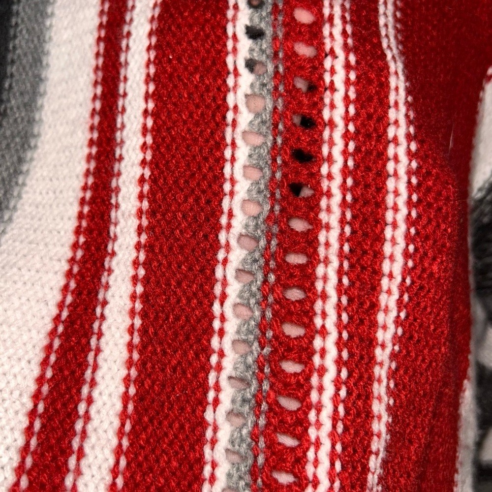 Style & Co. Red, Black, Gray & White Striped Cowl Neck Sweater, Size XL