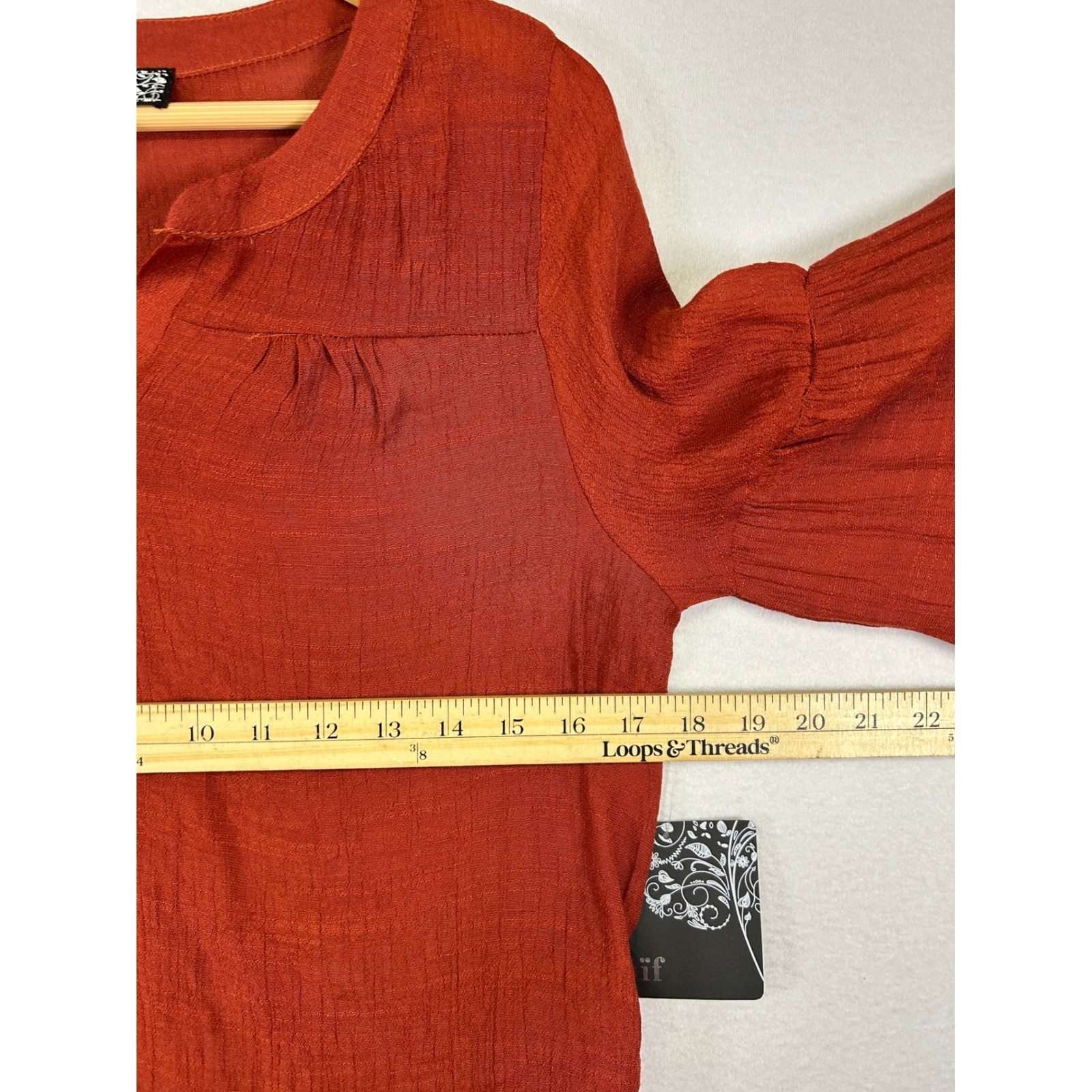 Boho Chic Naif Women Lg Rust Orange Tiered Bell Sleeve Split V-Neck Blouse New