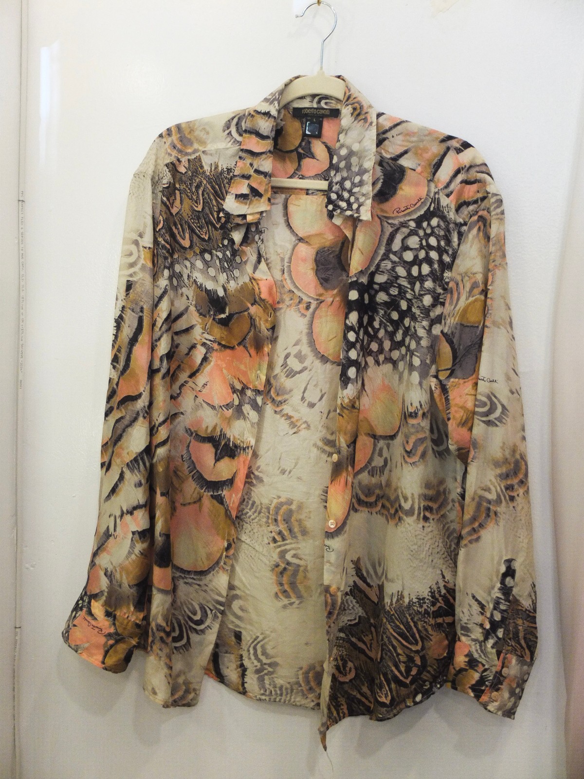 Roberto Cavalli Silk Printed Button Down Shirt Size L