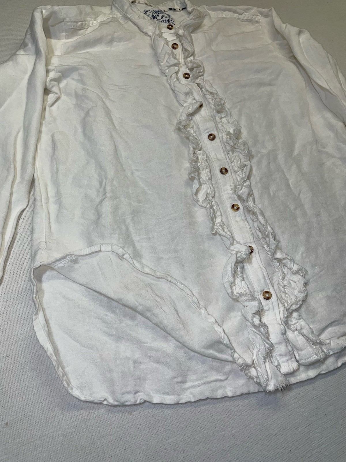 ANTHROPOLOGIE PILCRO Women’s Linen Blend Top Size XS OVERSIZED Ruffles Fringe