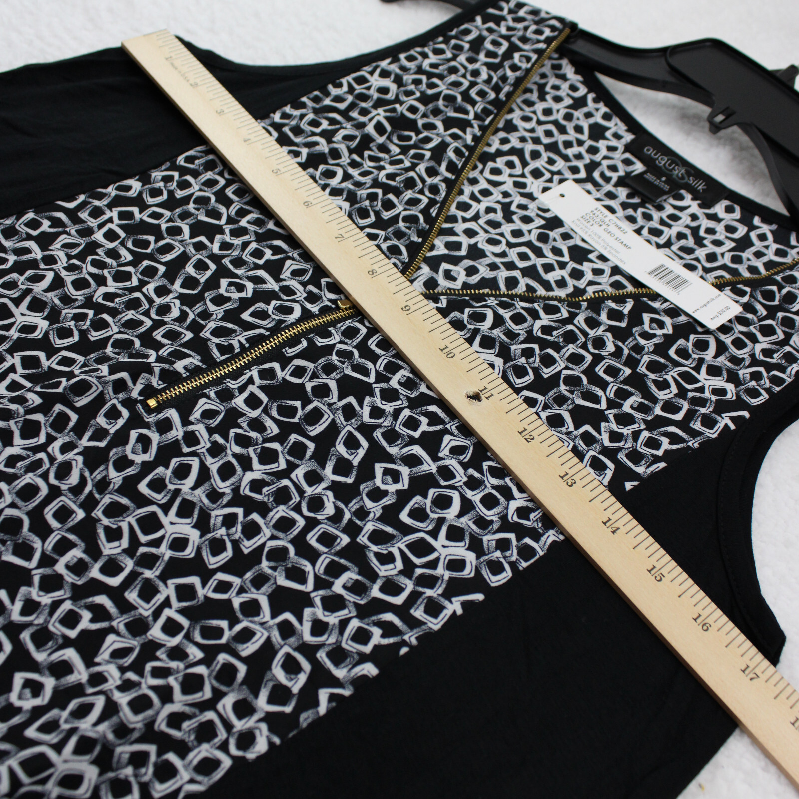 NEW August Silk Zip Neck Tunic Tank Women’s Size Small Black & White