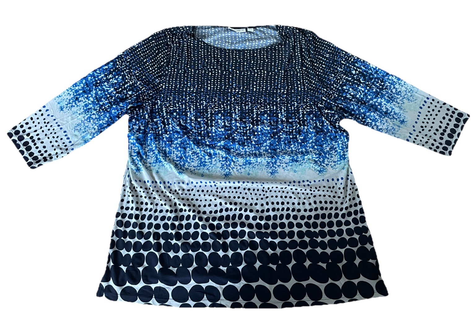 Susan Graver Womens Blue Poka Dot Print Shirt Size 2X Quarter Sleeve