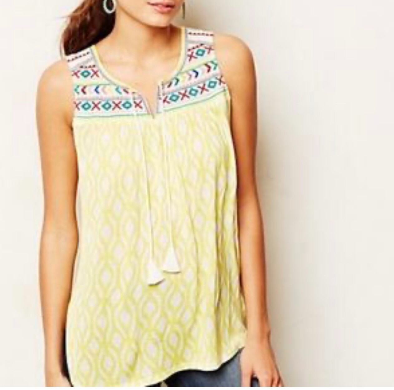 One September anthropologie women’s sleeveless blouse embroidered yellow large