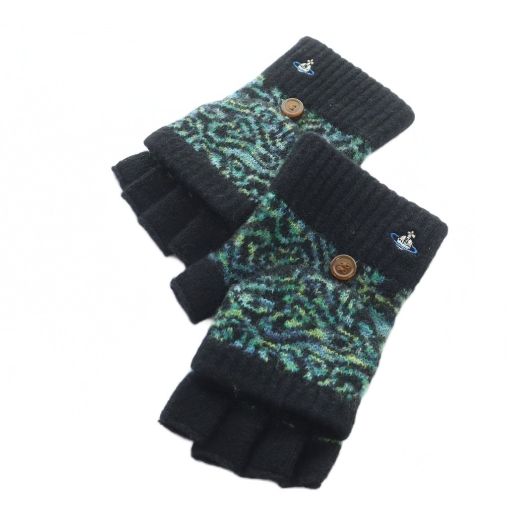 Vivienne Westwood Logo Knit Gloves Black Green Women’s Size Approx 20cm Black Gr