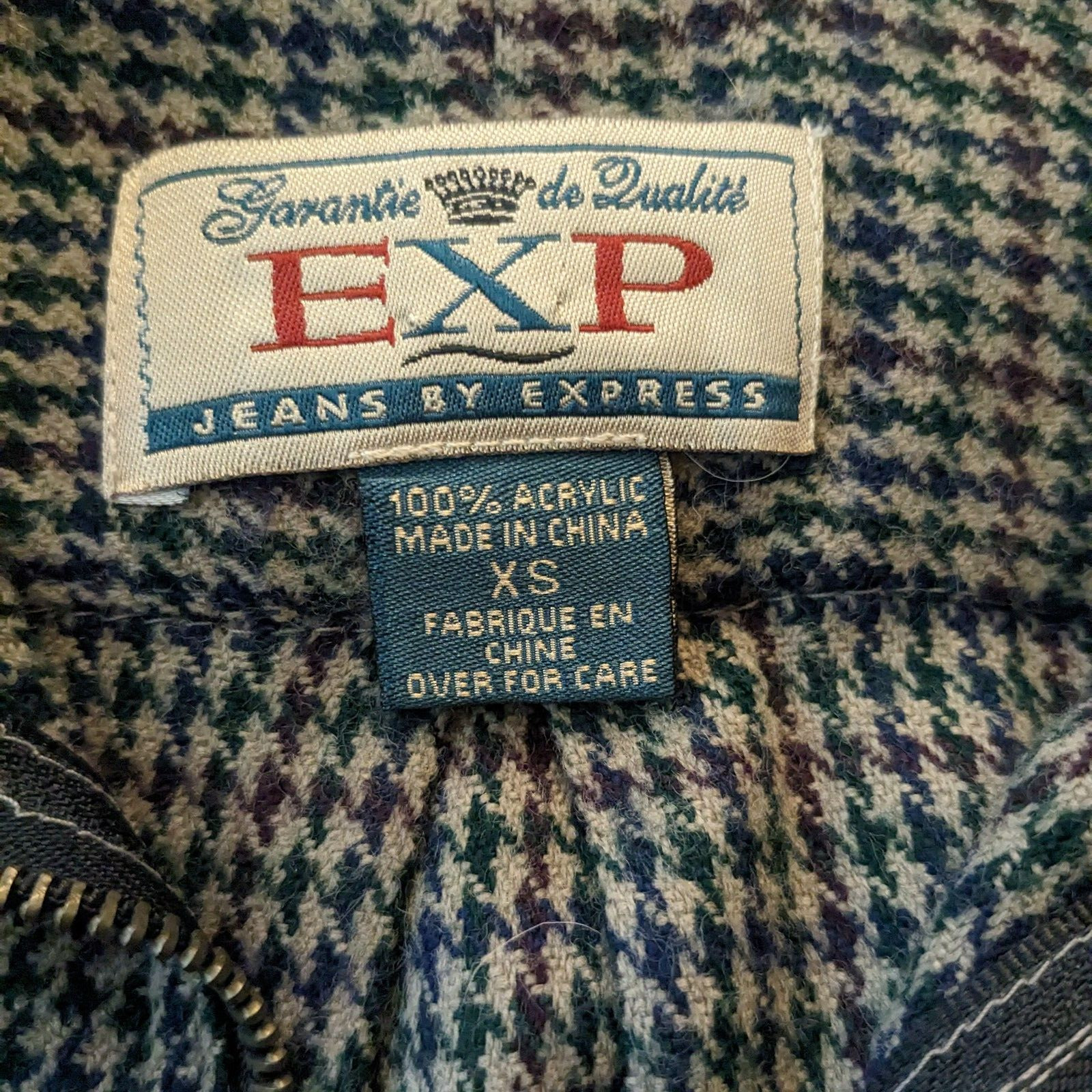 Vintage 90S 1/2 Zip Pullover Top Sweater Houndstooth Preppy Grunge Tan Blue XS