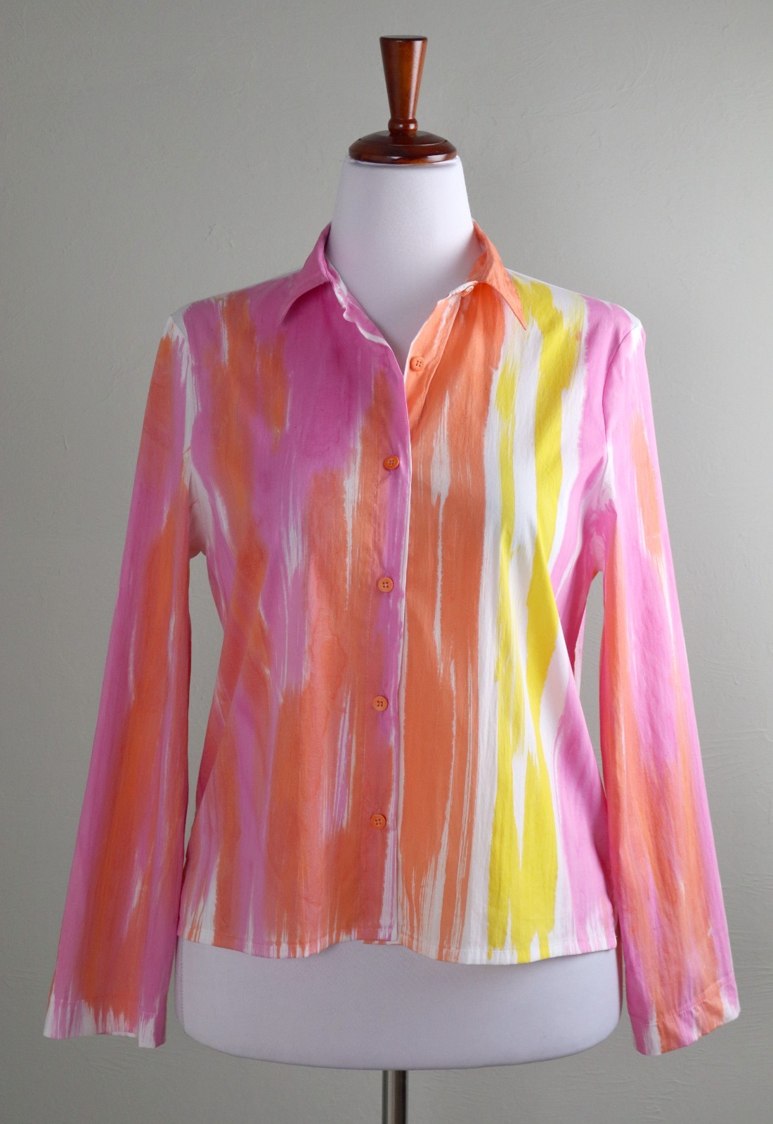 MELAROSA MELA ROSA Italy $356 “Painted” Print Ramie Stretch Shirt Top Size Large
