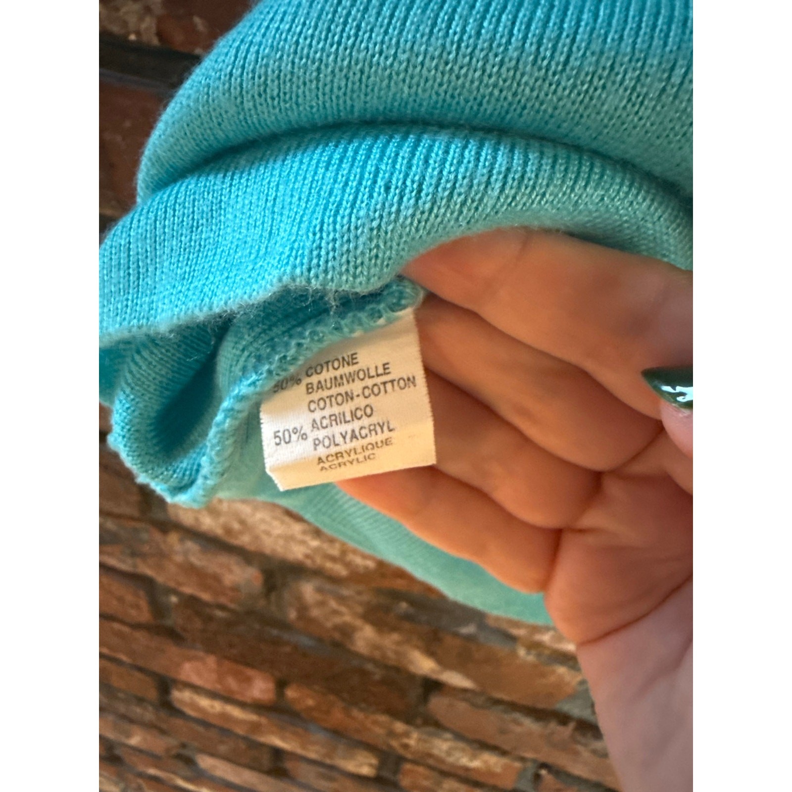 Vintage Turquoise Ribbed Knit Top Square Neck Short Sleeve Made in Italy Tee