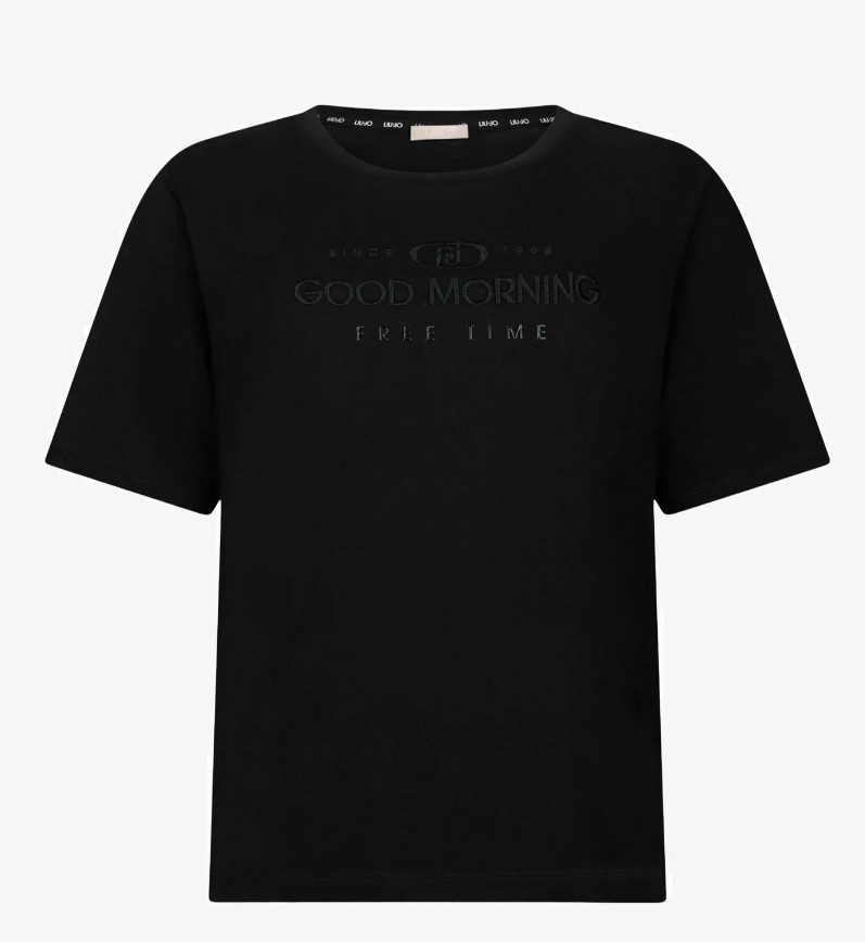 LIU JO Women’s Short Sleeve Writing T Shirt TA6267 JS923 Black p9193