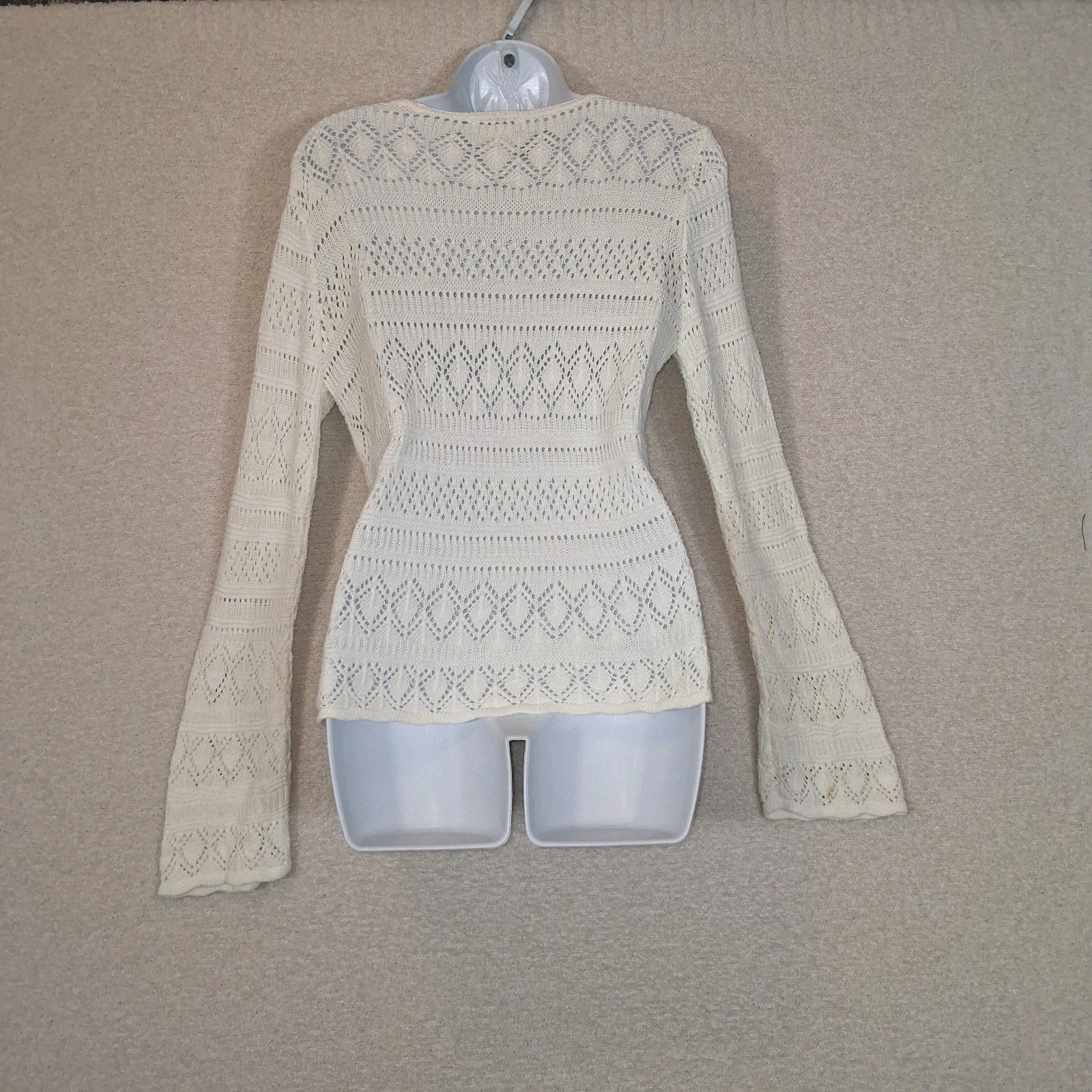 VTG Crochet Knit Bell Sleeve Top Sz M 60s 70s Boho Hippie Festival Indie Beach