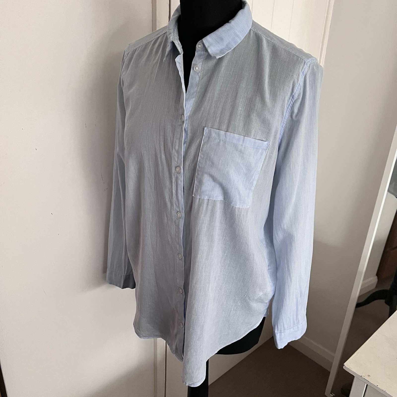 H&M Divided Light Blue Stripe Cotton Long Sleeve Shirt in UK 10 *exc cond*